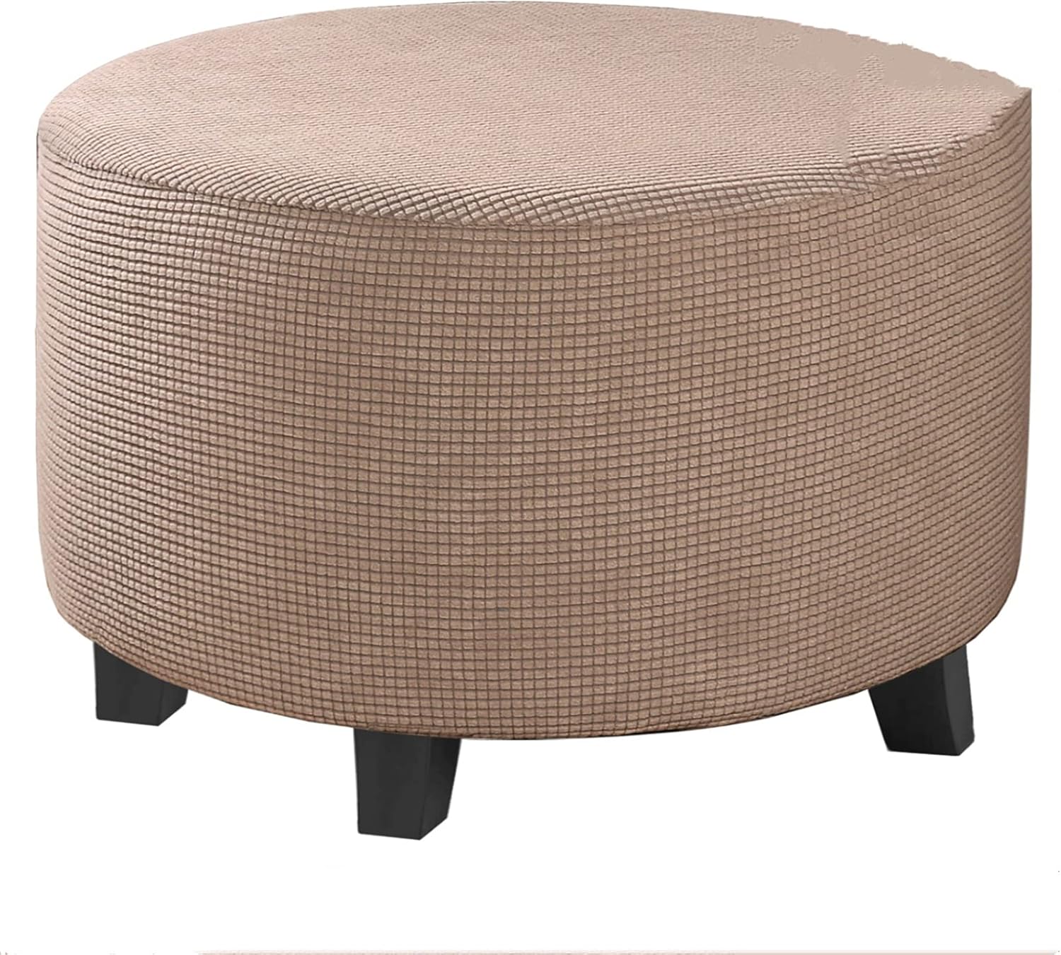 Stretch Ottoman Slipcover – Round Furniture Protector Fits 24"-29" Dia, for Footrests, Storage Ottomans & Folding Stools – Elastic Fabric Cover (Khaki, Large)