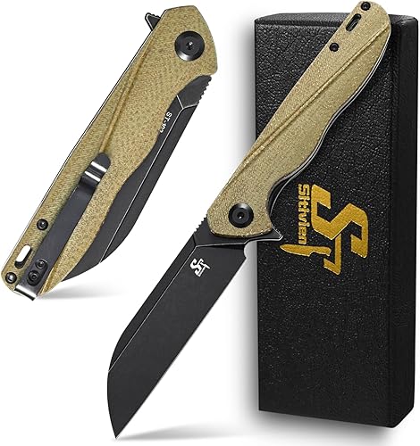 Sitivien ST103 - Cuchillo plegable, hoja de acero D2, mango Micarta EDC para exteriores, campamento, caza, supervivencia (verde)