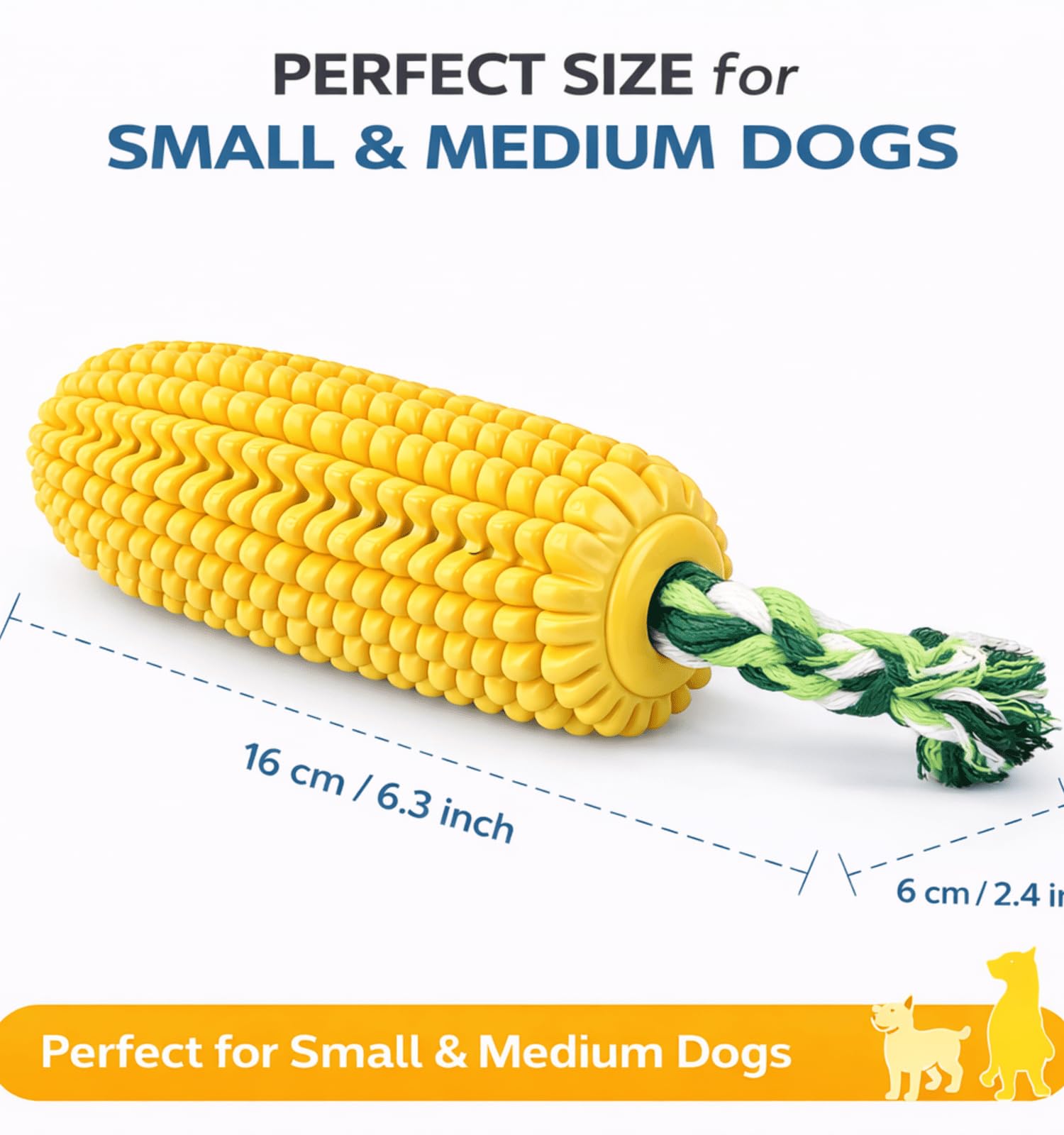 16 cm Mais-Hundespielzeug für aggressive Kauer, langlebiges Gummi-Zahnspielzeug für Welpen, Hundespielzeug, um sie zu beschäftigen, quietschendes Hundespielzeug, Beißen und Bürsten Zahnspielzeug für
