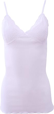 EGI Luxury 100% "Filo di Scozia Cotton Womens Camisole Tank with Lace Trim. Proudly Made in Italy.