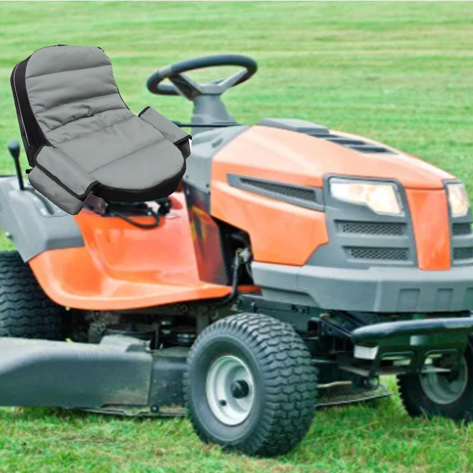 Jelquix Riding Lawn Mower Seat Cover, Heavy Duty 600D Oxford Cloth Tractor Seat Cover, Rainproof Lawn Mower Adjustable Cushion Protector for Outdoor (Grey)