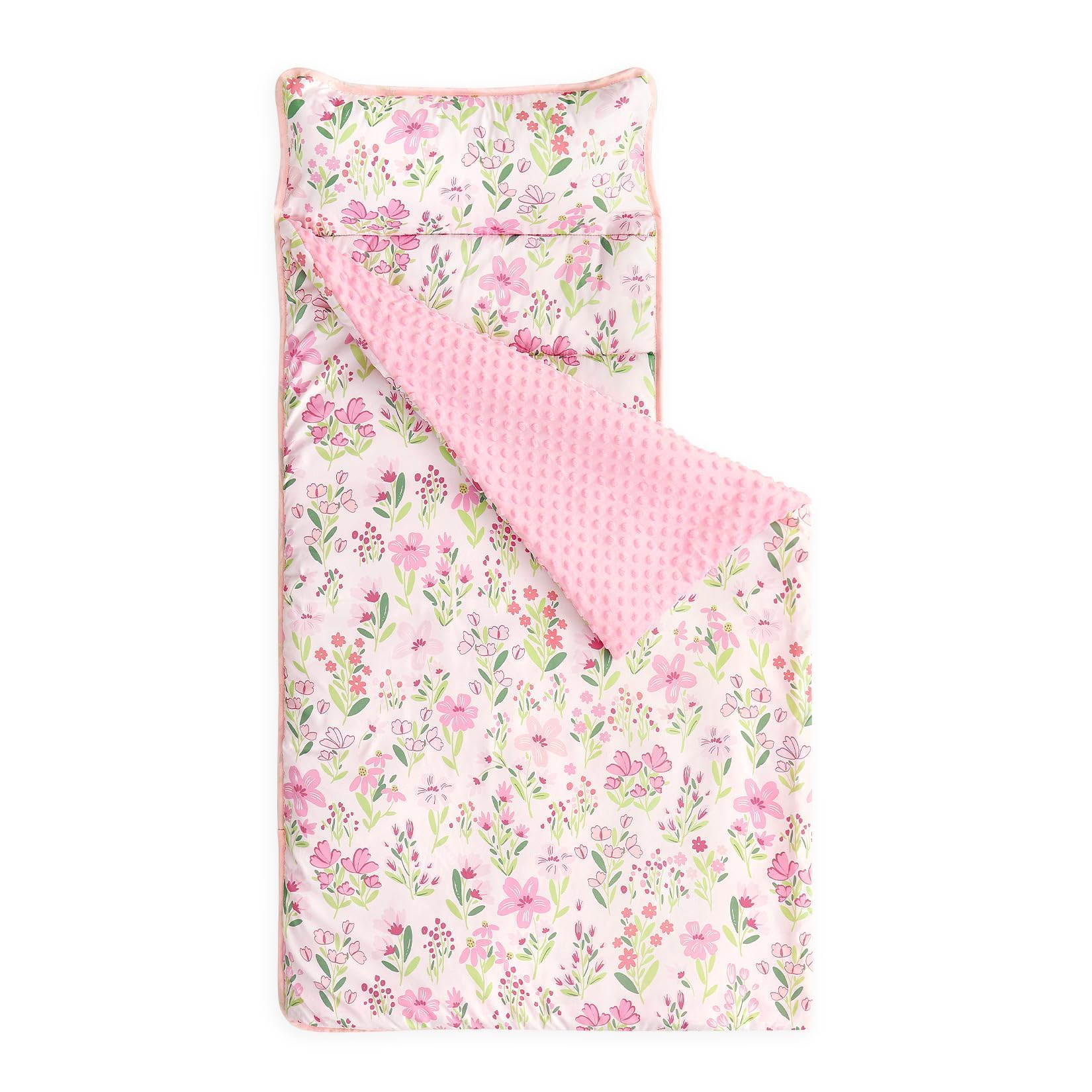 Wake In Cloud - Toddler Nap Mat with Pillow and Minky Fleece Blanket, for Kids Girls Ages 3 Plus in Daycare Preschool Kindergarten, Roll Up Sleeping