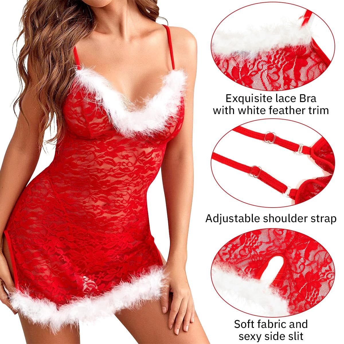 Femmes Noël Lingerie Sexy Noël Bikini Robe Nuit Christmas Coquine Ensemble Taille Noël Mère Charmant Costume Déguisement Christmas Adulte Lingerie Sexy Robe Nuit Rouge Tenue Lingerie