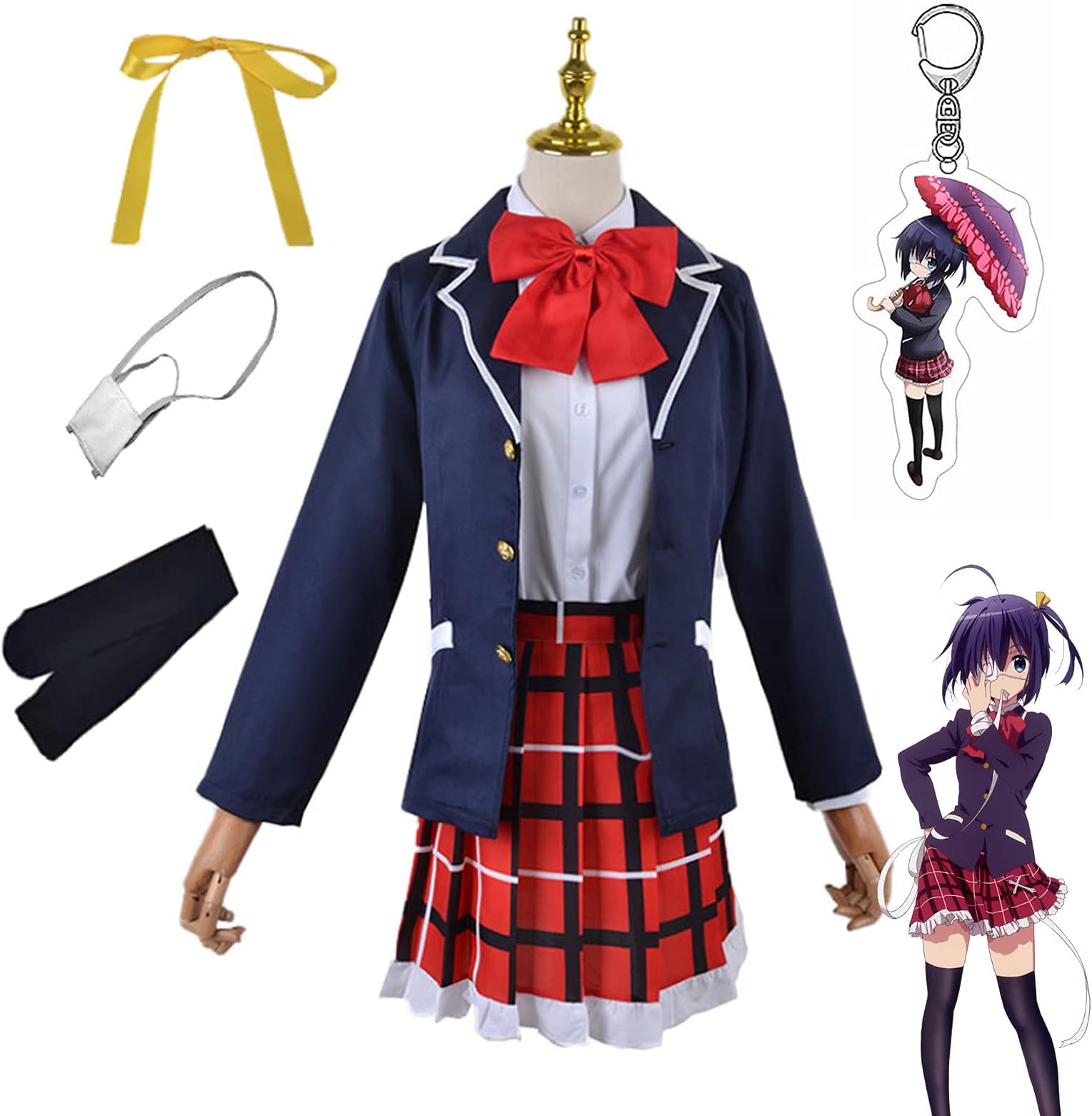 TugiaTakanashi Rikka Cosplay Outfit with Keychain,Anime Love, Chunibyo & Other Delusions Cosplay JK Uniform Costume (M)