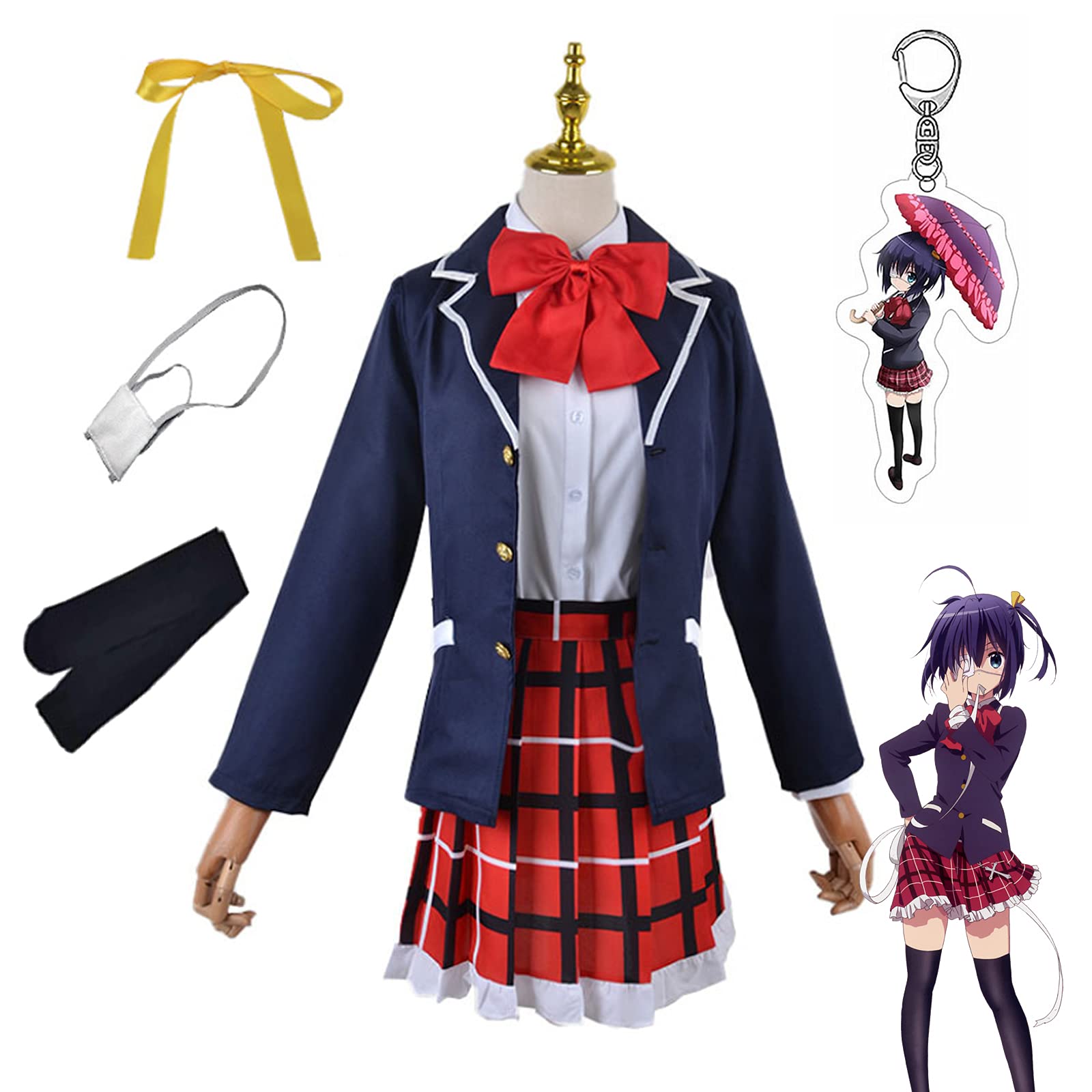 TugiaTakanashi Rikka Cosplay Outfit with Keychain,Anime Love, Chunibyo & Other Delusions Cosplay JK Uniform Costume (M)
