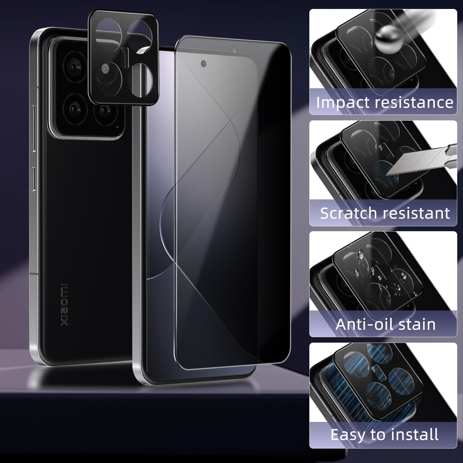 HeeYeal Privacy Schutzfolie + Kamera-Schutz Für Xiaomi 14T Pro 5G – 9H Härte, Anti-Spy, 2+2 Stück