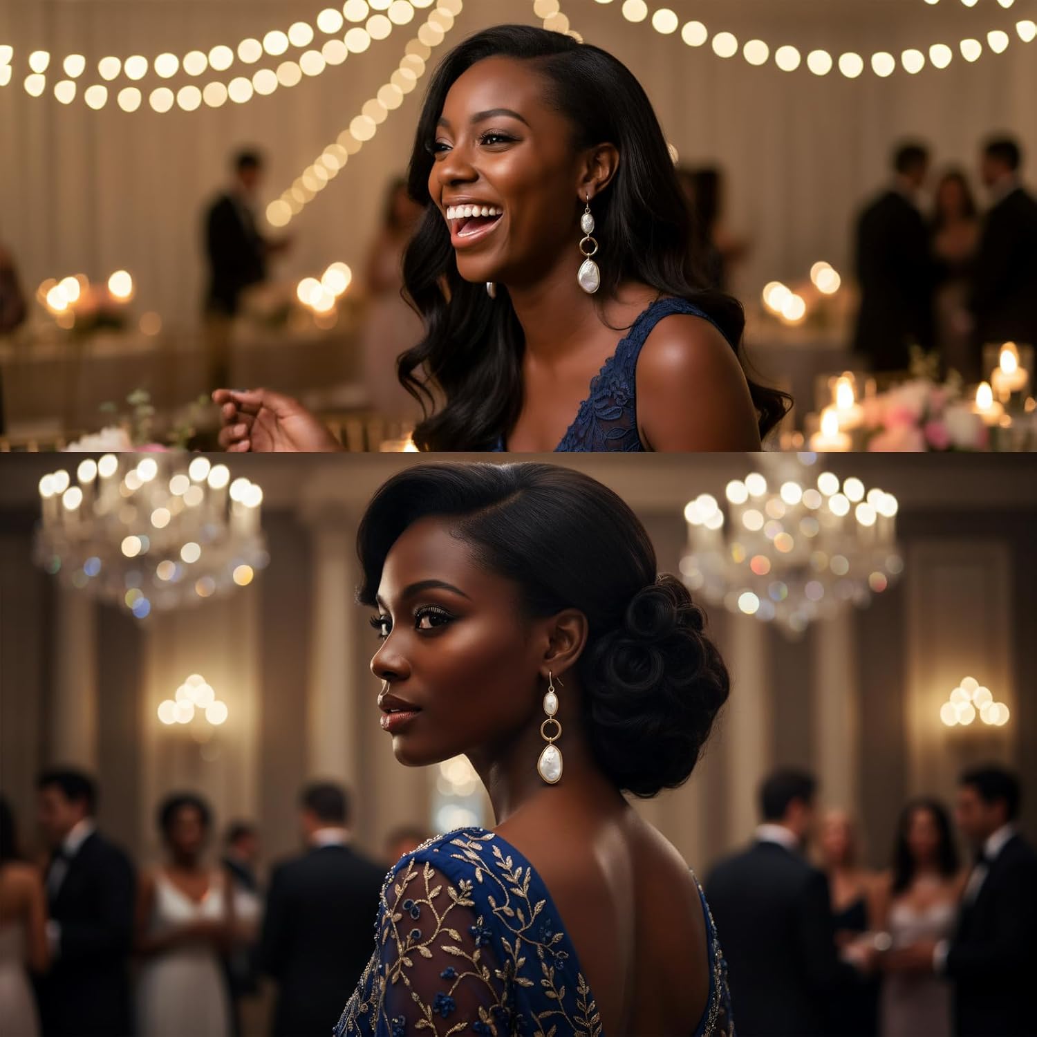 Elegant Pearl Drop Earrings, Gold Plated White Mother of Pearl Dangle Earrings for Women - Image 3