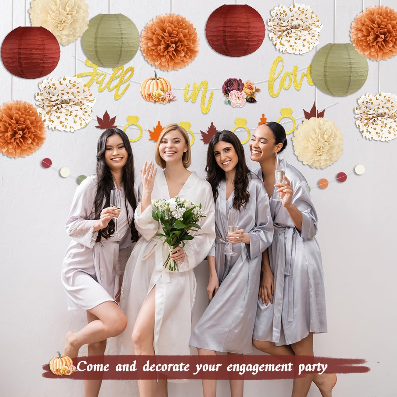 Fall in Love Bridal Shower Decorations Fall in Love Bachelorette Party Supplies for Fall Wedding Decor Bride to Be Thanksgving Decorations Engagement Party with Paper Pompoms Tassels and Lanterns - Image 5