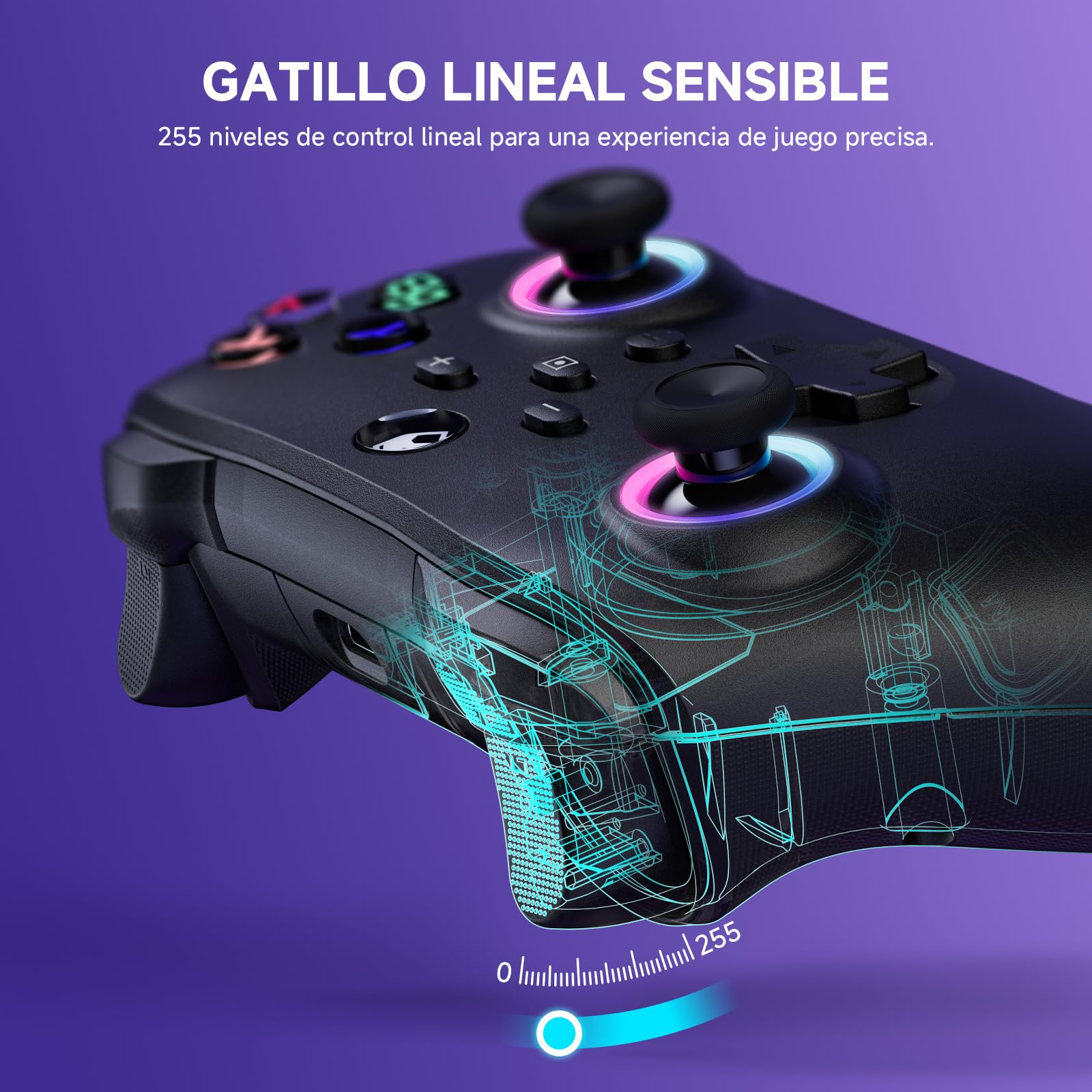 UPGRADE Mando para Switch/ Switch 2, Mando Inalámbrico con Gatillos de Recorrido, Batería 1000mAh, LED RGB/Gyro Axis/Turbo/Vibración/ Botones Programables, Mando Pro para Switch/PC/Android/iOS