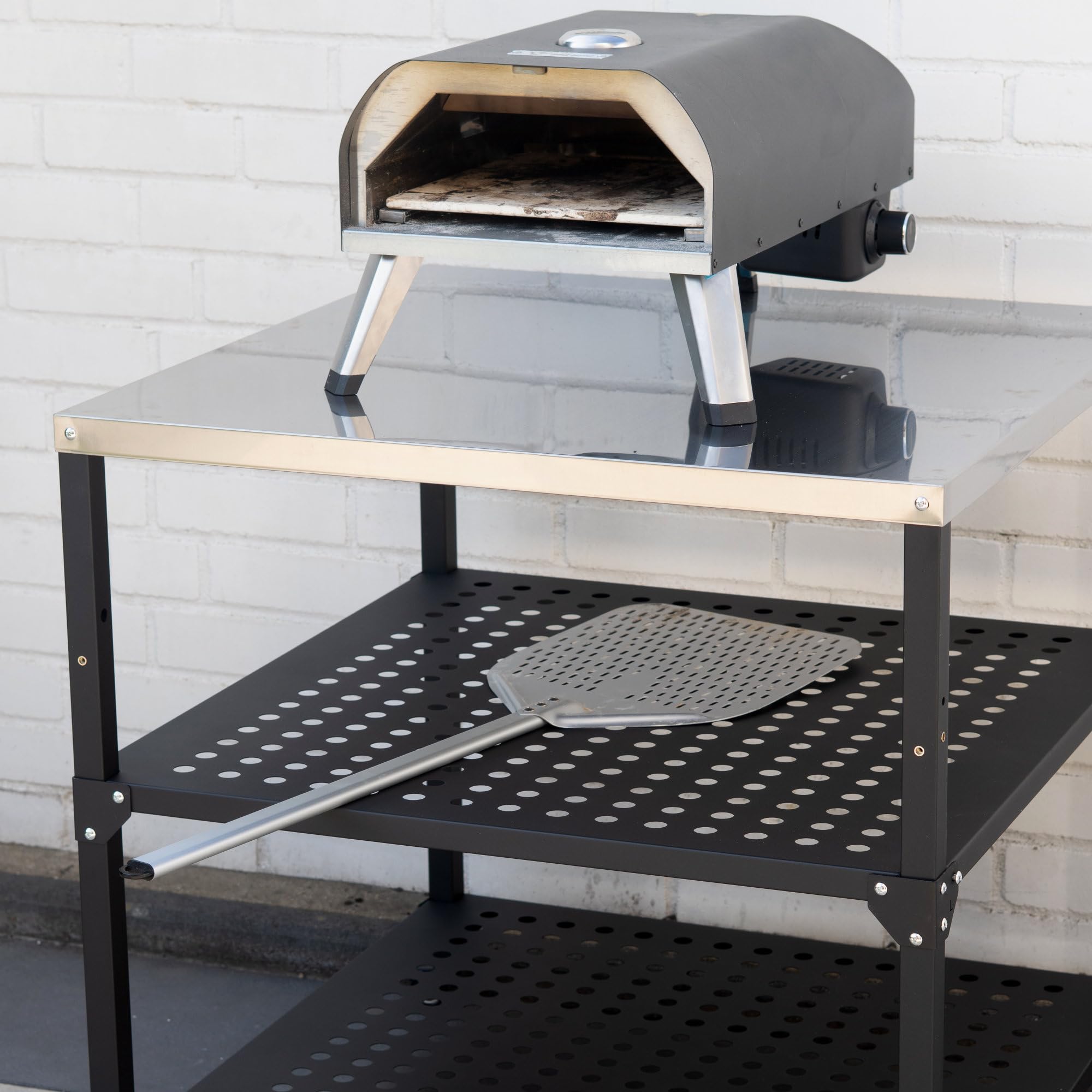 BBQ-Toro Grillwagen 80x80x83 cm Schwarz Grilltisch mit Arbeitsfläche Outdoor Servierwagen Edelstahl