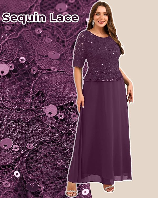 Plus Size Dark Purple Formal Sequin Lace Mother of The Bride Evening Dress by Talisea - Used condition - Image 4