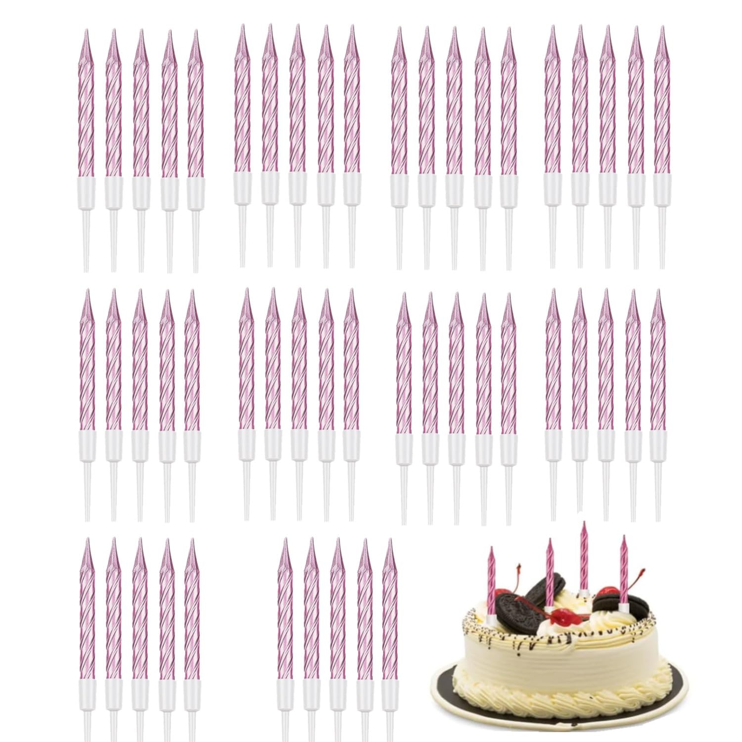 50 Bougies D'anniversaire Dorées Métalliques – Avec Supports, Pour Gâteaux, Mariages, Cupcakes - 8