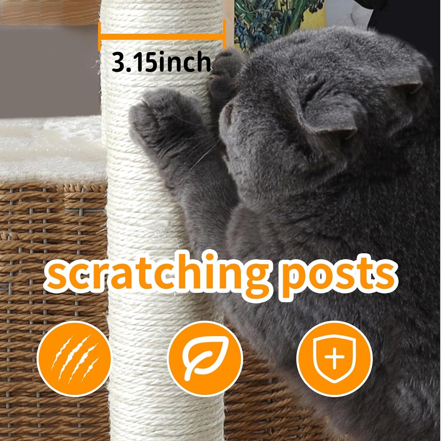 Modern Cat Tree Tower, Hand-Woven Condo for Large Cats with Sisal Scratching Post, Cute Cats Furniture Activity Center