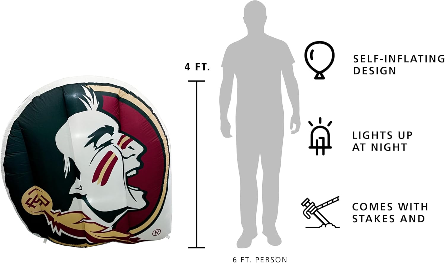 Logo Brands NCAA Florida State Seminoles 7ft Inflatable Yard Mascot – Easy Inflation with 12V Blower, LED Lights for Indoor/Outdoor Fun