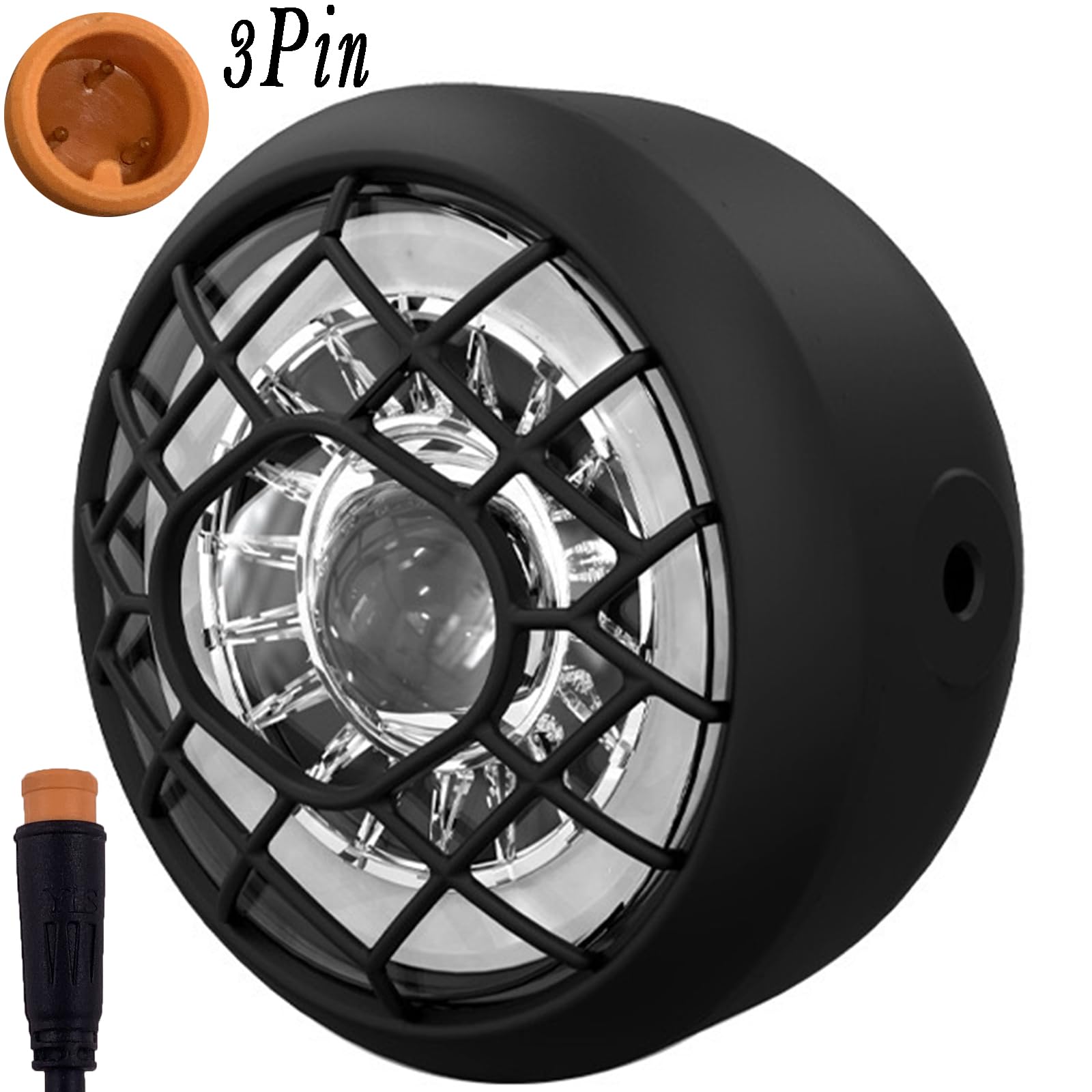 E-Bike - Faro delantero LED, 24/36/48 V, impermeable, conector macho 3 pines, luz superbrillante y de seguridad ultrabrillante, montaje en horquilla