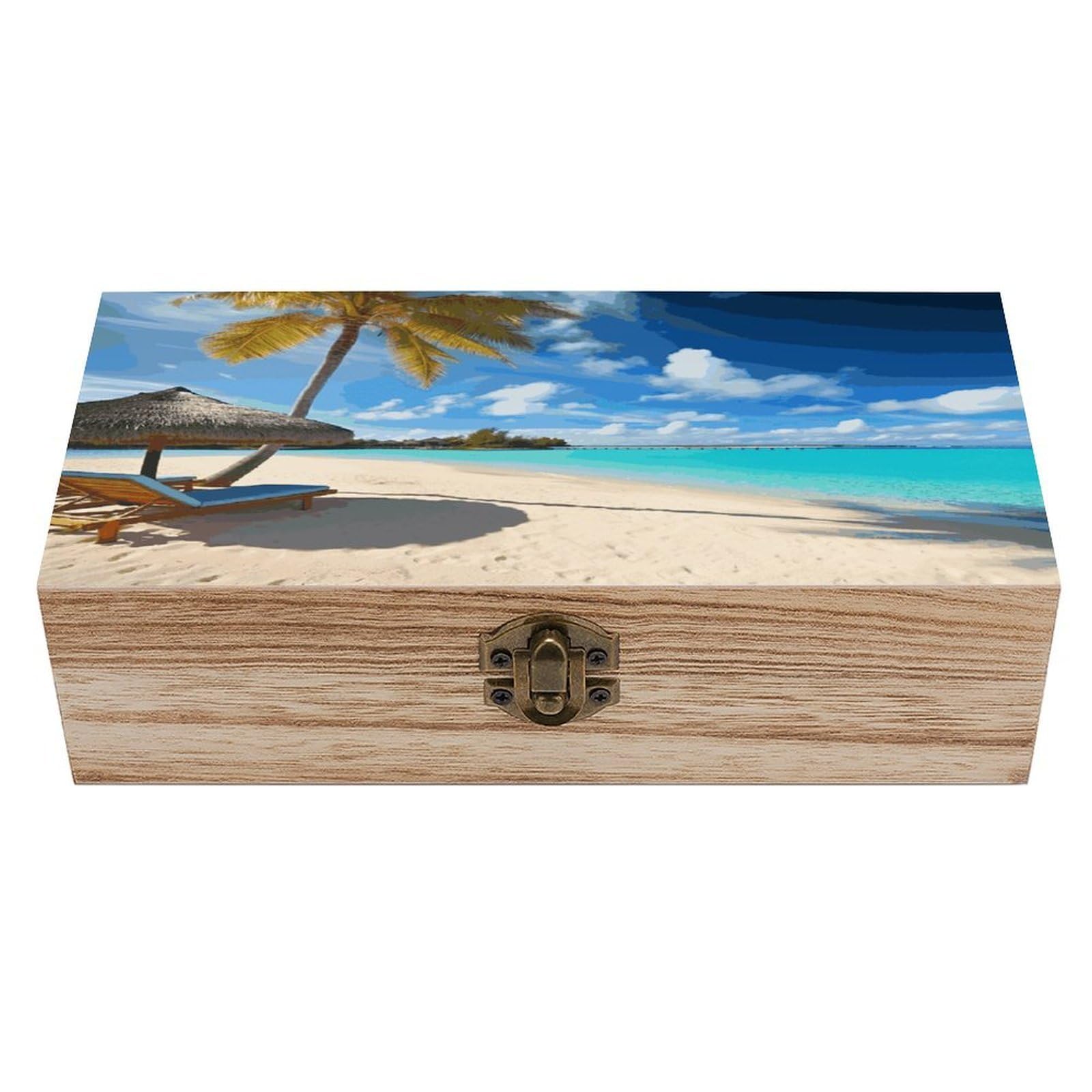 VstaDank Tropical Beach Wooden Storage Box Wooden Keepsake Box with A Hinged Lid Fashion Memory Treasure Boxes Decorative Jewelry Case for Crafts Photo Home Decor Wood Gift Box