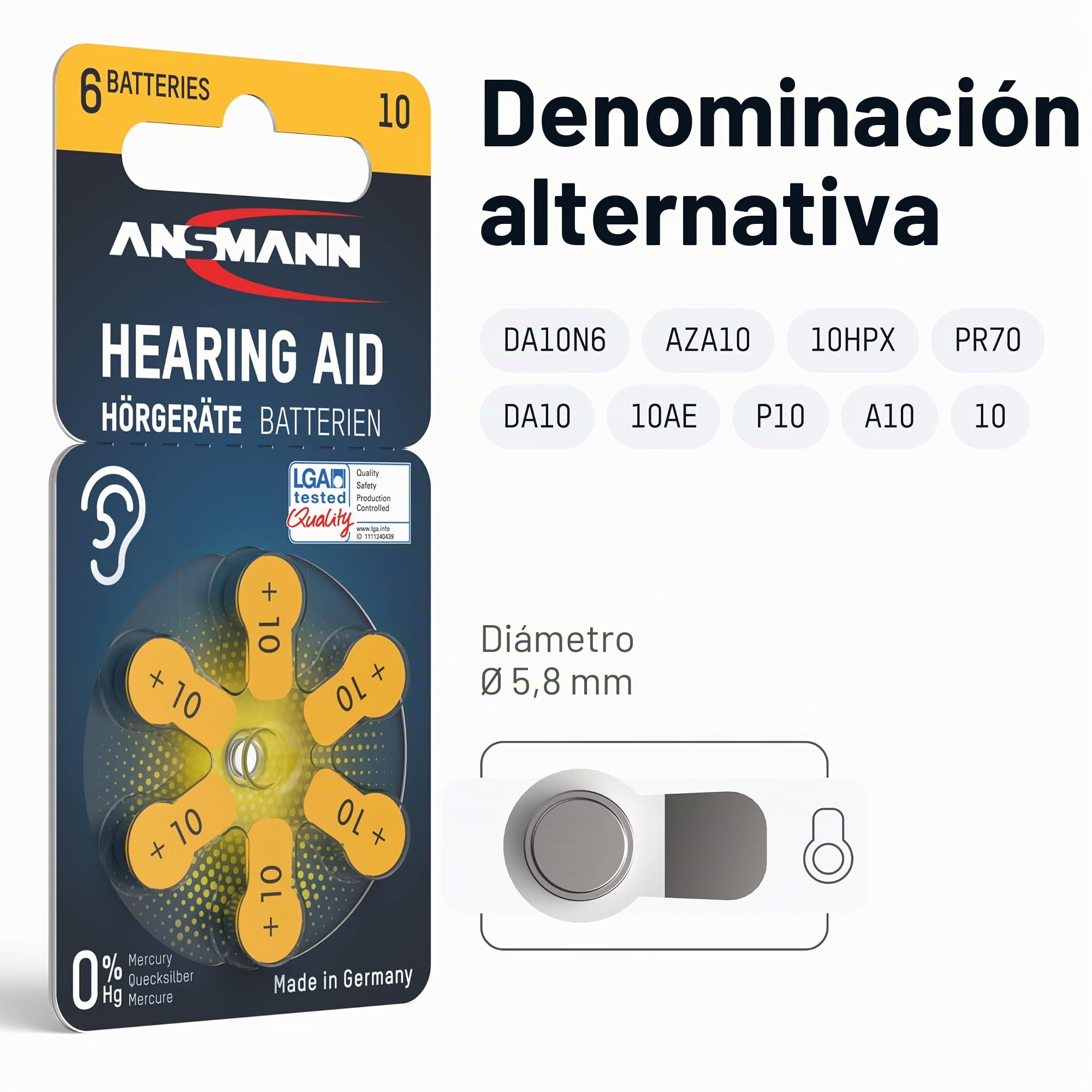 ANSMANN Pilas para audífonos Tipo 10 Amarillo PR70 P10 ZL4, 120 Unidades, Fabricadas en Alemania, Paquete de Ahorro, Pilas para audífonos y audífonos, fácil de agarrar | Pack ahorro para audífonos, compatible con A10, DA10 y 10AE, sin mercurio, fabricado