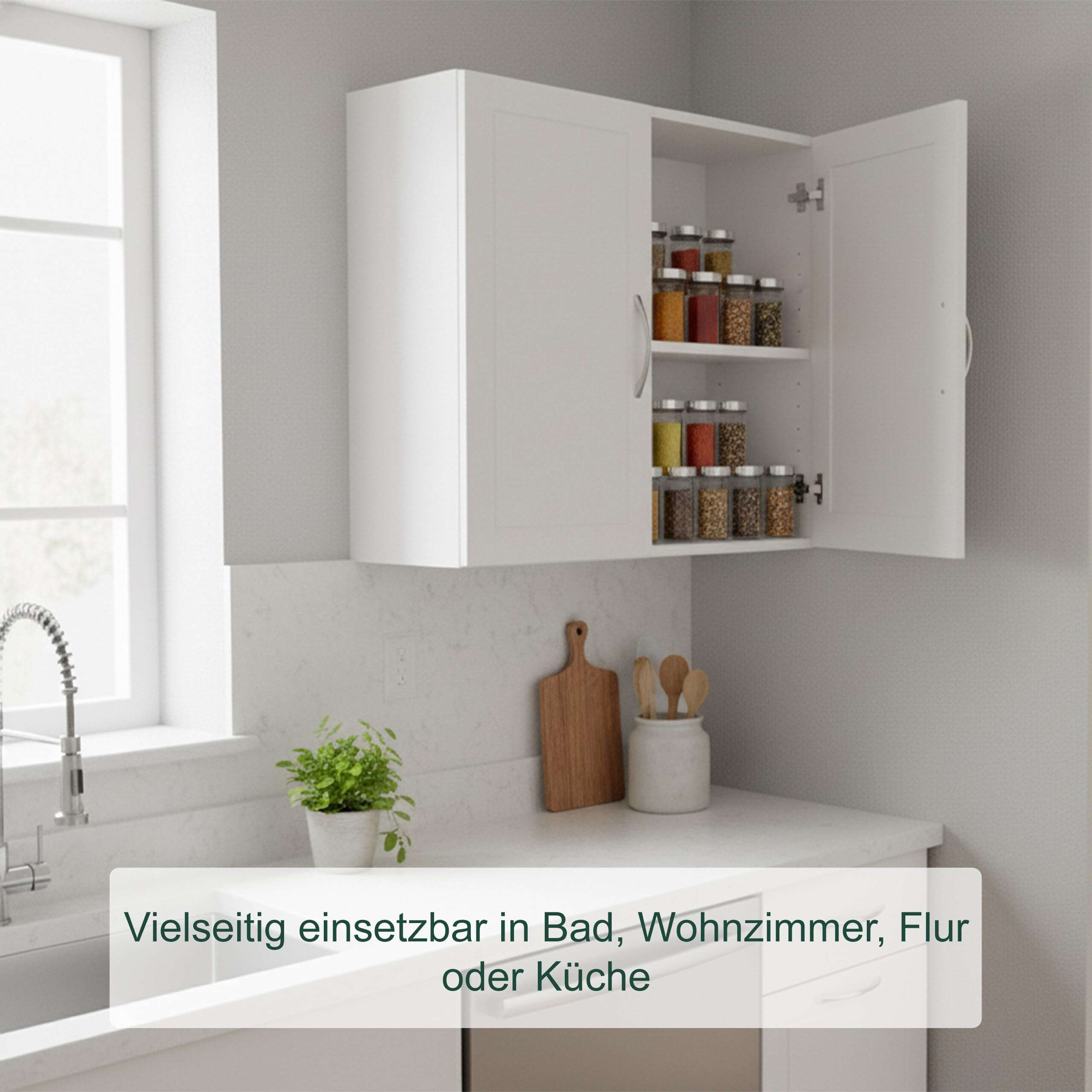 Relaxdays Hängeschrank Bad, 2 verstellbare Einlegeböden, weiß/Silber