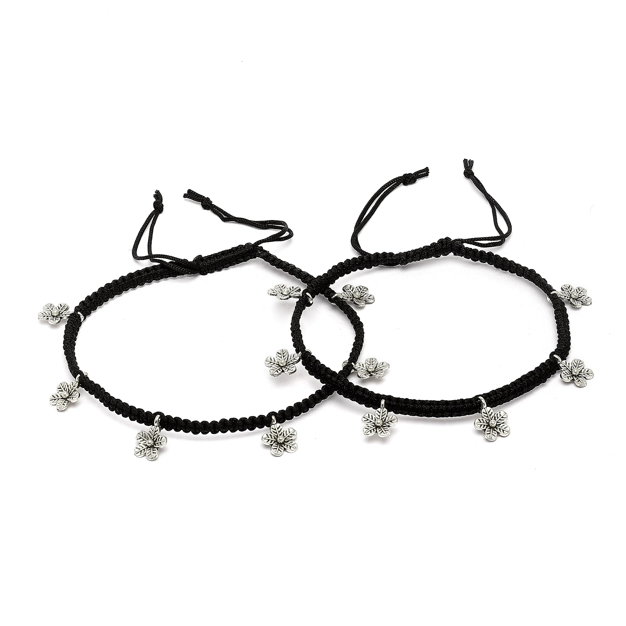sanjog Black Thread Silver Charms Anklets pair with Oxidised Silver Floral Beads (Set of 2) Evil Eye Nazar Battu Anklets pair (B0CDQJZXRN) Amazon Price History, Amazon Price Tracker