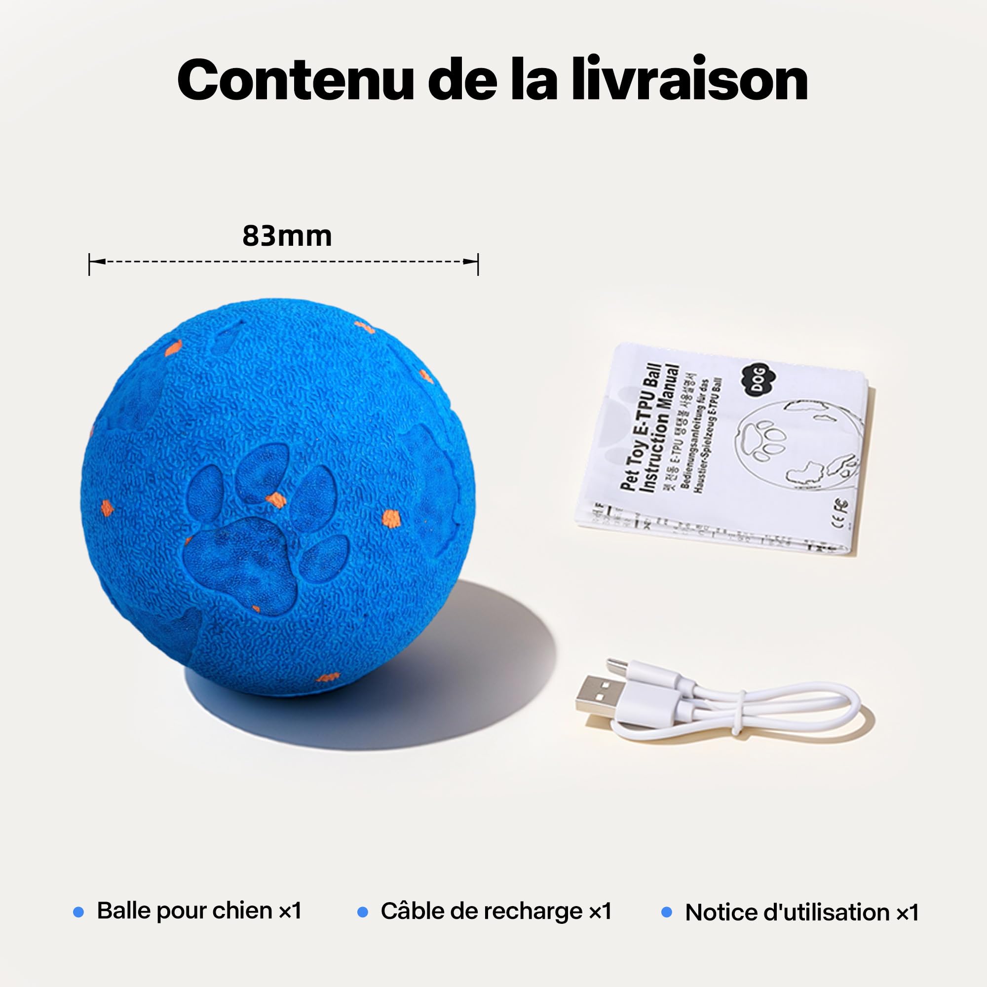 Pet Prime Balle Interactive pour Chien avec 2 Modes – Coque E-TPU Silencieuse & Sauts Intelligents – Design Carte du Monde et Empreinte de Patte, 83mm