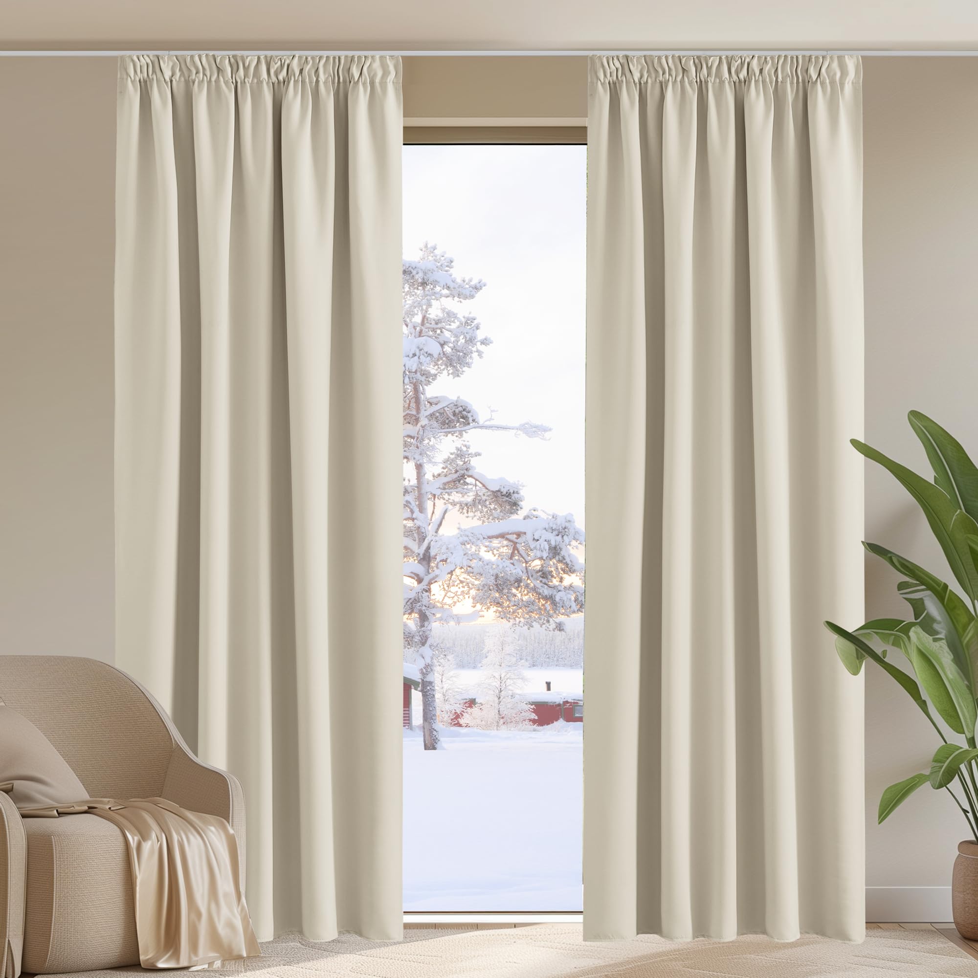PONY DANCE Cortinas Aislantes Termicas Cortinas Salon 2 Piezas Cortina Opaca Cortinas Beige Cortina Dormitorio para Riel Blackout Curtains Cortinas Habitacion, 140x245 CM, Beige Claro
