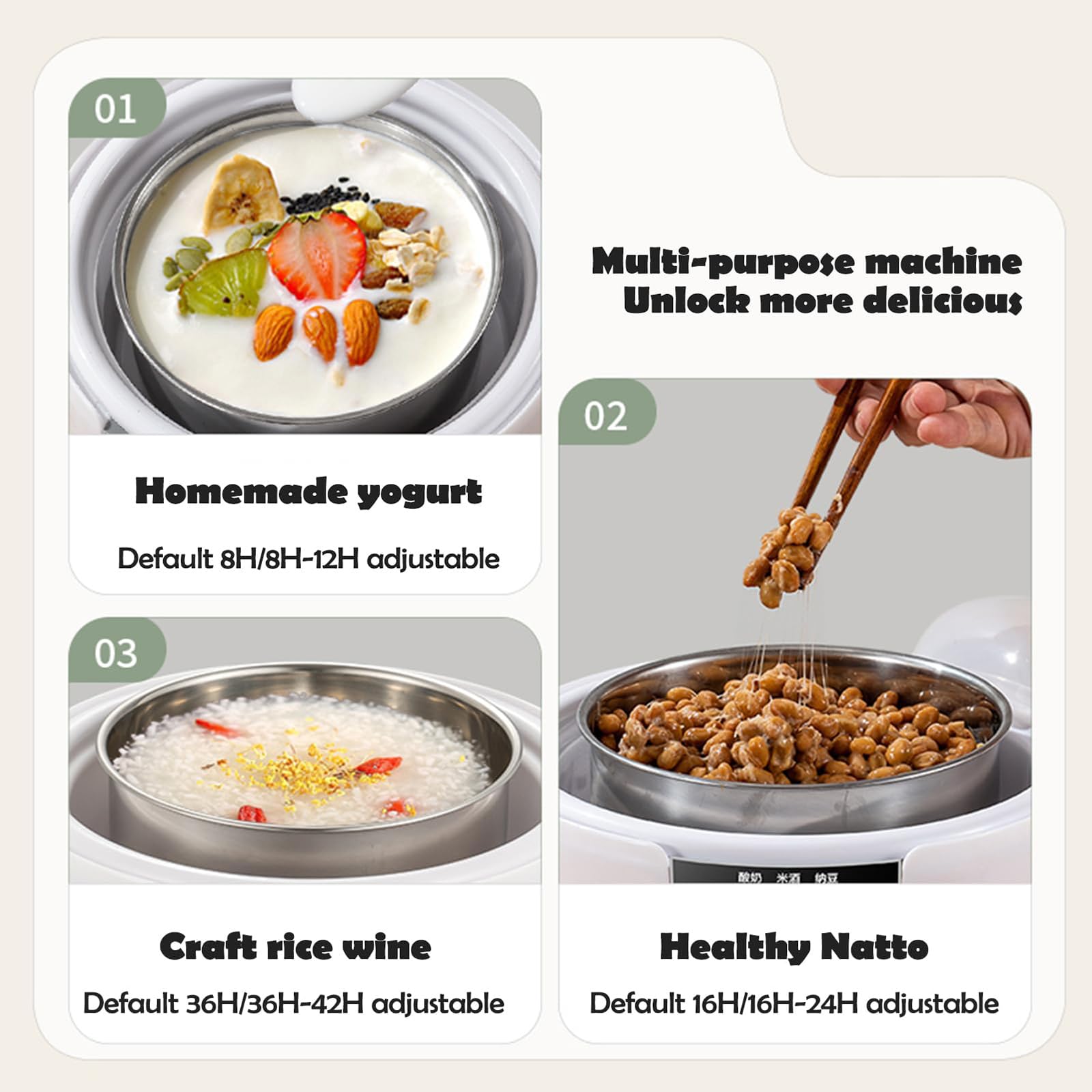Yogurtiera per Yogurt Probiotico, Macchina Automatica per Yogurt | Yogurtiera con controllo di temperatura e tempo, yogurtiera con vasetti in vetro per yogurt greco e vegano fatto in casa