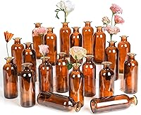 SUJUN 20 Pack Amber Glass Bud Vases 8oz - Small Flower Vases for Weddings, Home Decor, Vintage Table Centerpieces