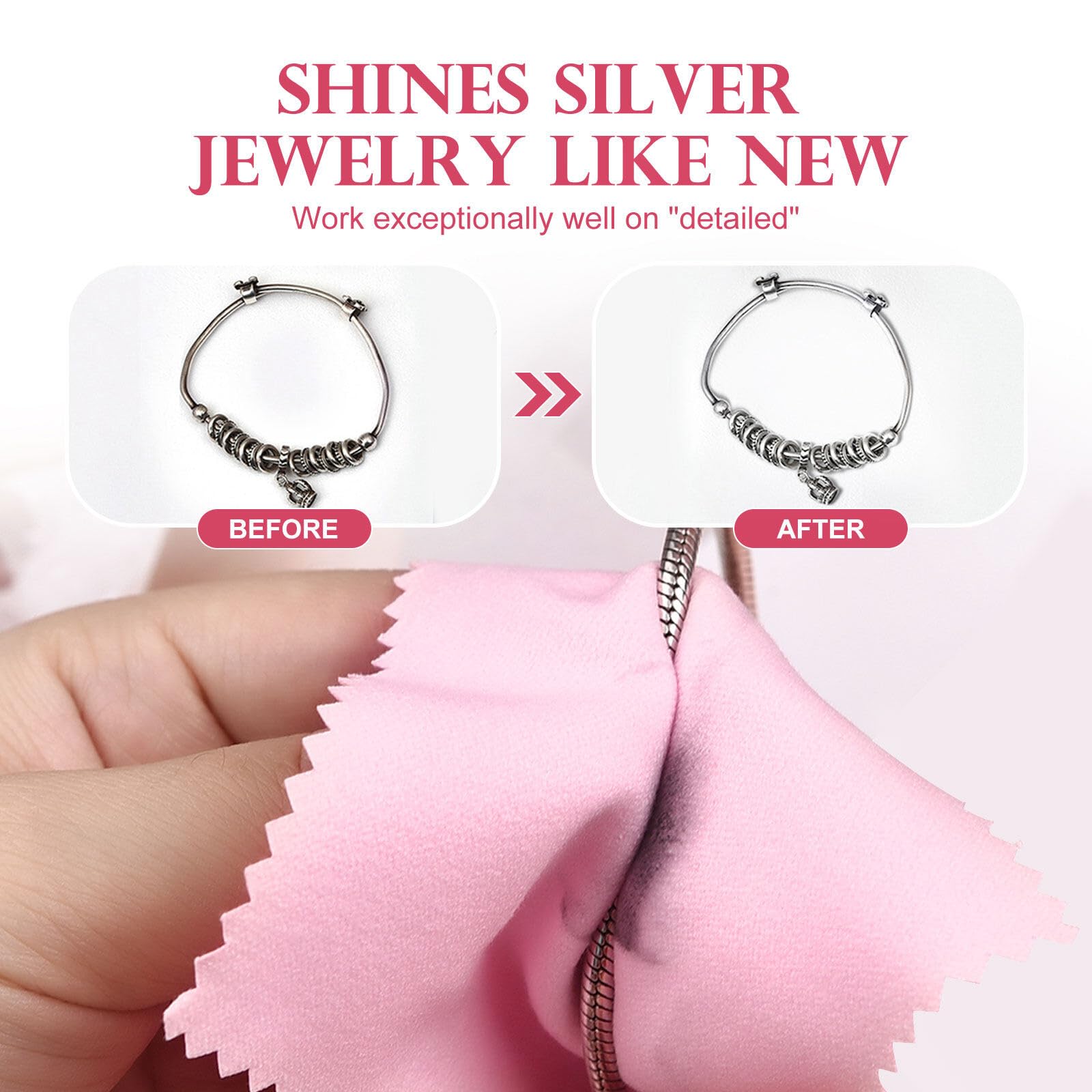 SEVENWELL 100 paños de limpieza de joyas, paño de pulido rosa para plata de ley, oro, platino, paño de pulido pequeño, 8 x 8 cm