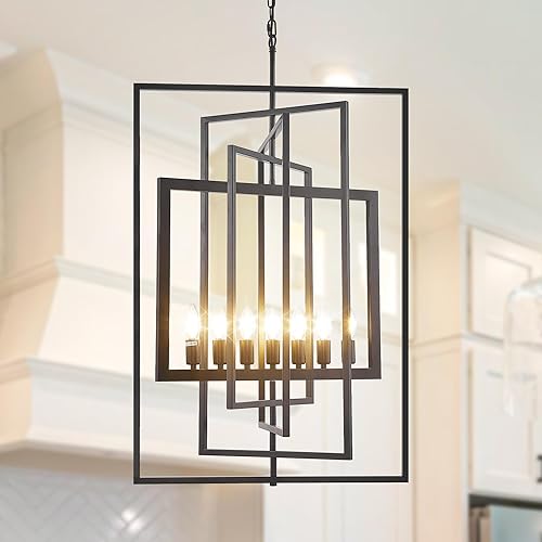 Miniatura 11 de WJShome Lámpara de araña negra y dorada de 31.5 pulgadas, lámpara moderna de 12 luces para entrada, lámparas colgantes redondas, candelabros grandes