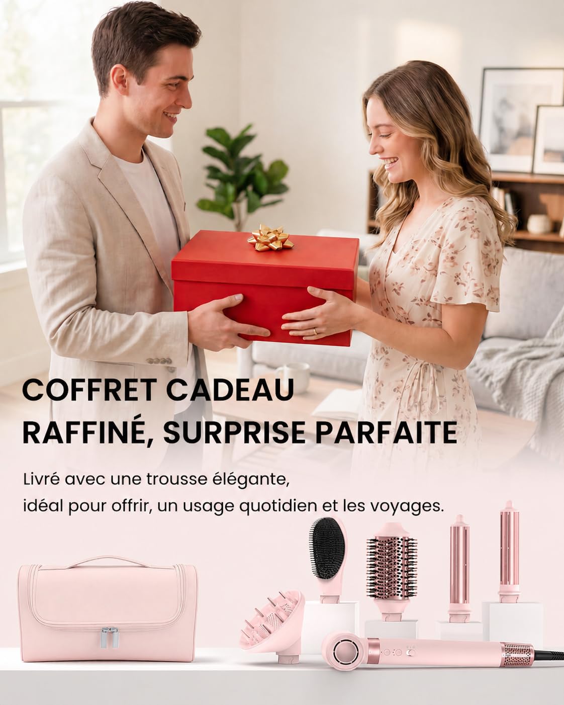 MESCOMB Air Styler 6 en 1, Sèche-Cheveux Ionique, Diffuseur, Boucleur Auto | Brosse Soufflante, Boucleur Auto, Lissage, Boucles, Séchage Rapide, Effet Anti-Frisottis,Coiffage Facile,Boîte de Rangement