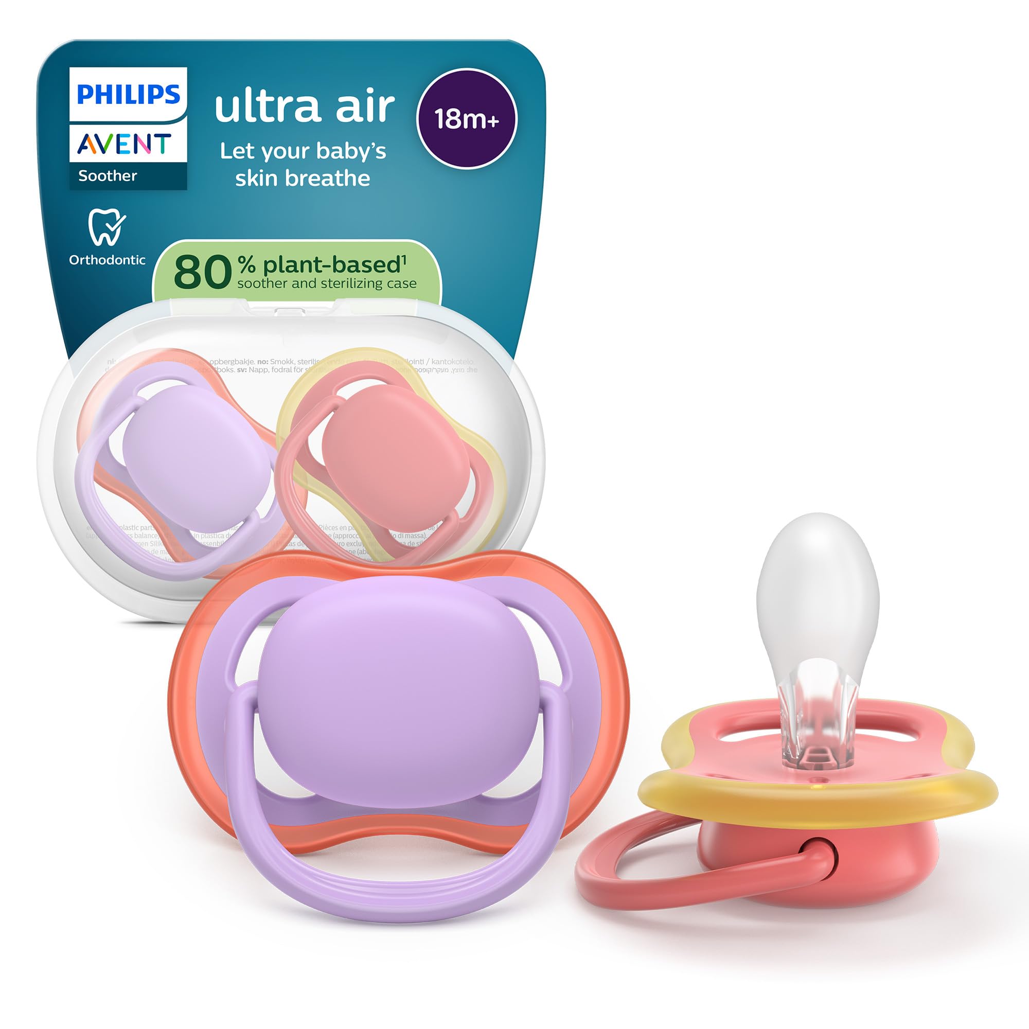 Philips Avent Ultra Air Soothers, Orthodontic Design, for Babies 18 Months+, Soft Silicone Symmetrical Teat, BPA-Free
