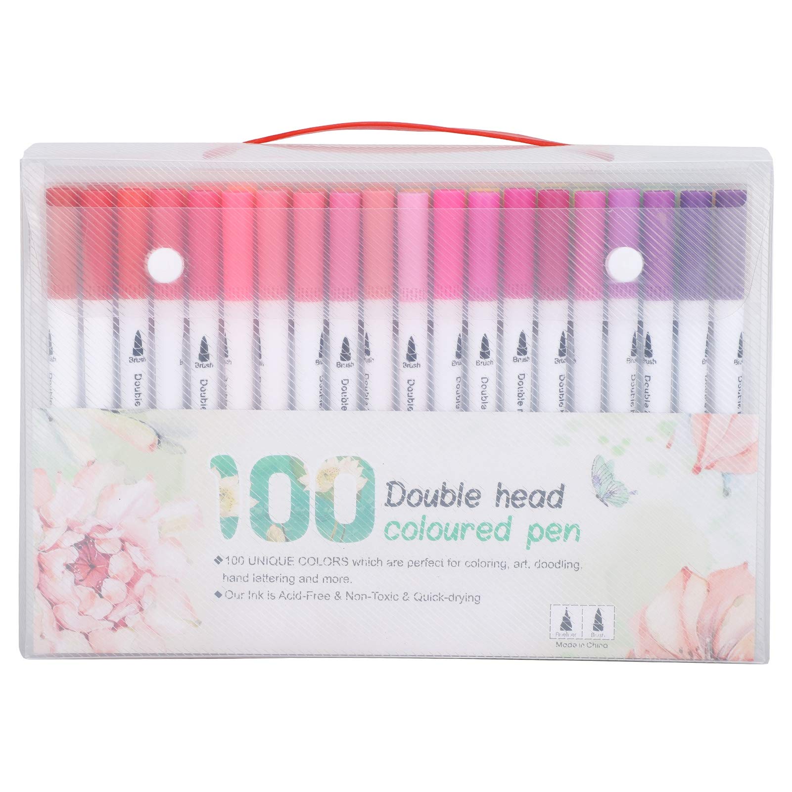 Aquarell-Marker in verschiedenen Farben, weiche feine Liner-Spitze, doppelte Pinselspitze, 60/80/100 Farben – Kunstbedarf für Erwachsene zum Ausmalen von Malbüchern und für (STBG-100°)
