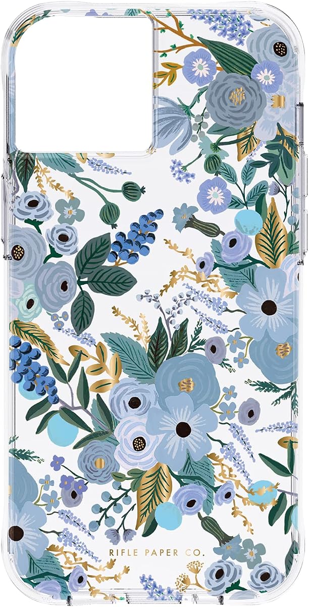 Rifle Paper Co. Funda para iPhone 13 para mujer [protección contra caídas de 10 pies] [carga inalámbrica] Funda para teléfono con estampado floral para iPhone 13, funda delgada para iPhone, antiarañazos, materiales que absorben los golpes, color azul fiesta en el jardín