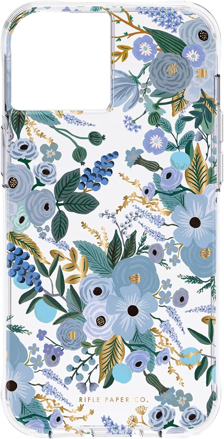 Rifle Paper Co. iPhone 13 Case for Women [10ft Drop Protection] [Wireless Charging] Floral Print Phone Case for iPhone 13, Slim iPhone Case, Anti Scratch, Shock Absorbing Materials - Garden Party Blue