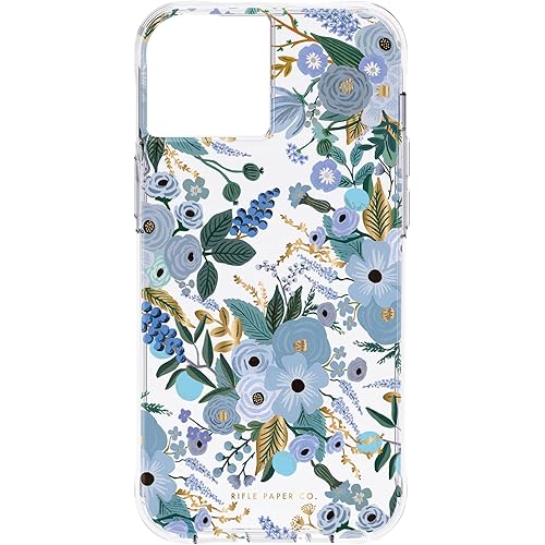 Rifle Paper Co. iPhone 13 Case for Women [10ft Drop Protection] [Wireless Charging] Floral Print Phone Case for iPhone 13, Slim iPhone Case, Anti Scratch, Shock Absorbing Materials - Garden Party Blue