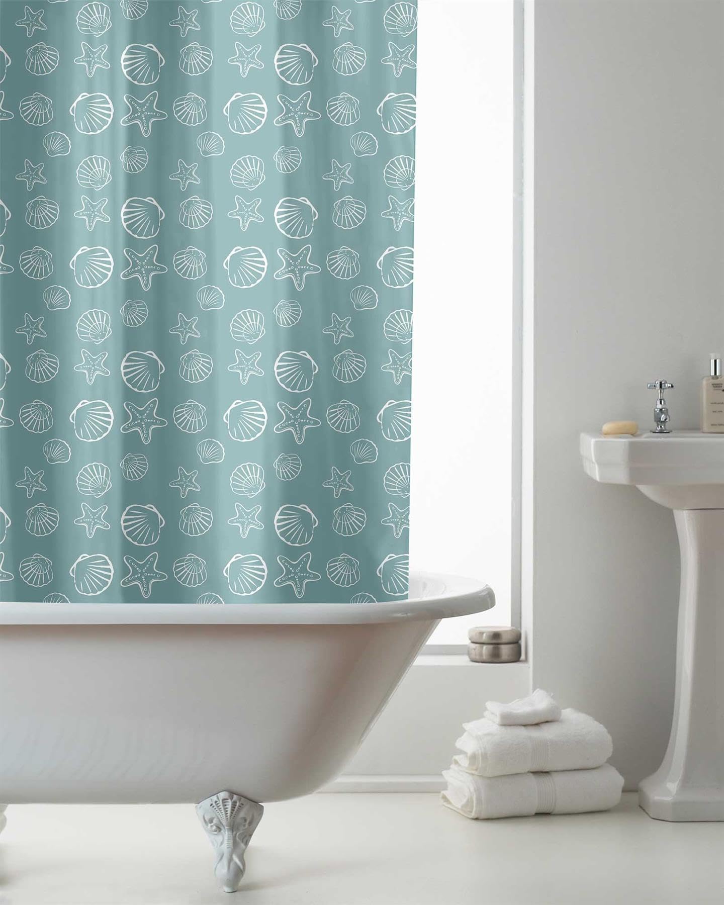 Country Club Blue Shower Curtain Seashells Water Resistant 100% Peva 180X180cm