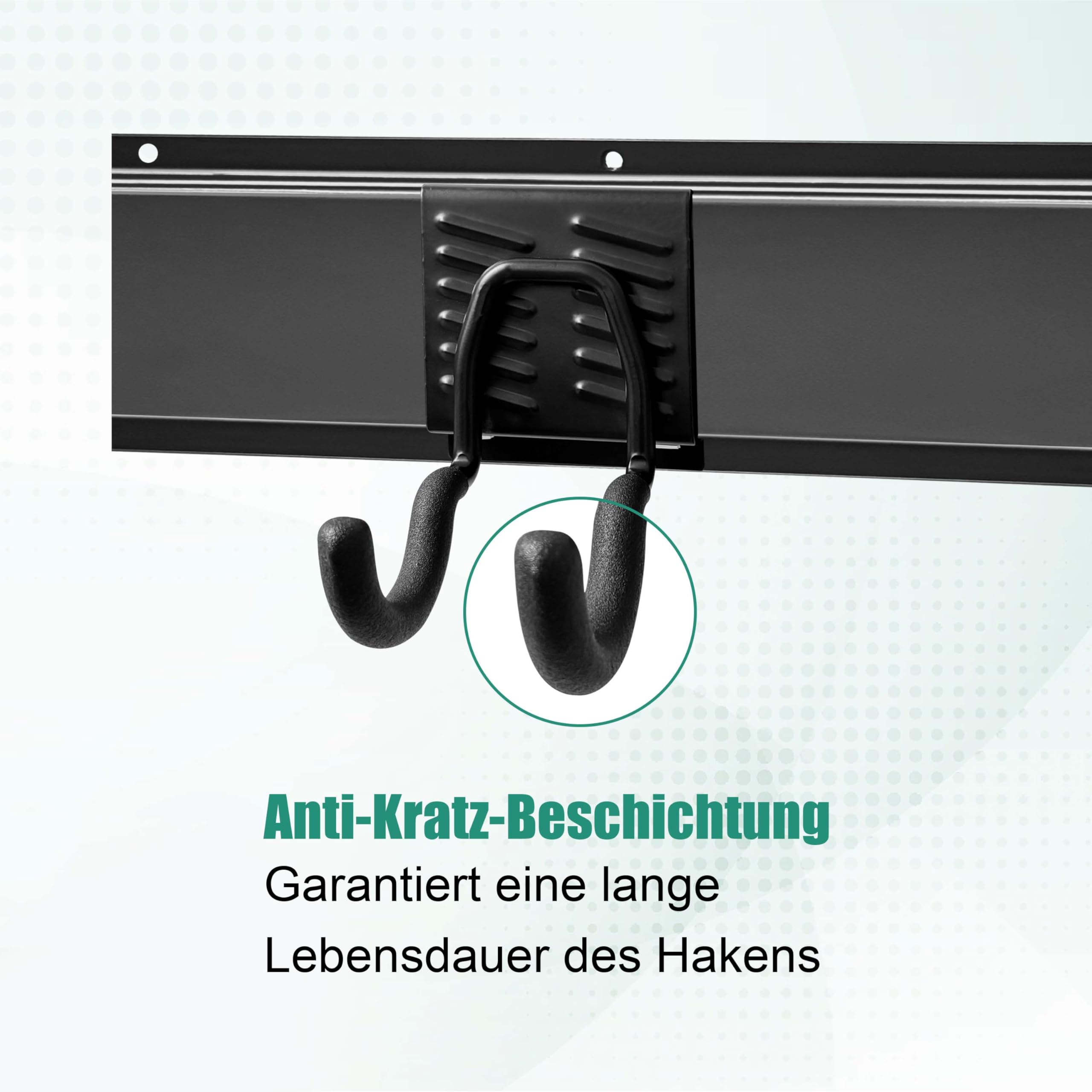 Mimoke Wandhalterung für Garage und Garten – 4 Schienen, 12 vielseitige Haken, Gesamtlänge 162 cm, robust und ideal für Gartengeräte