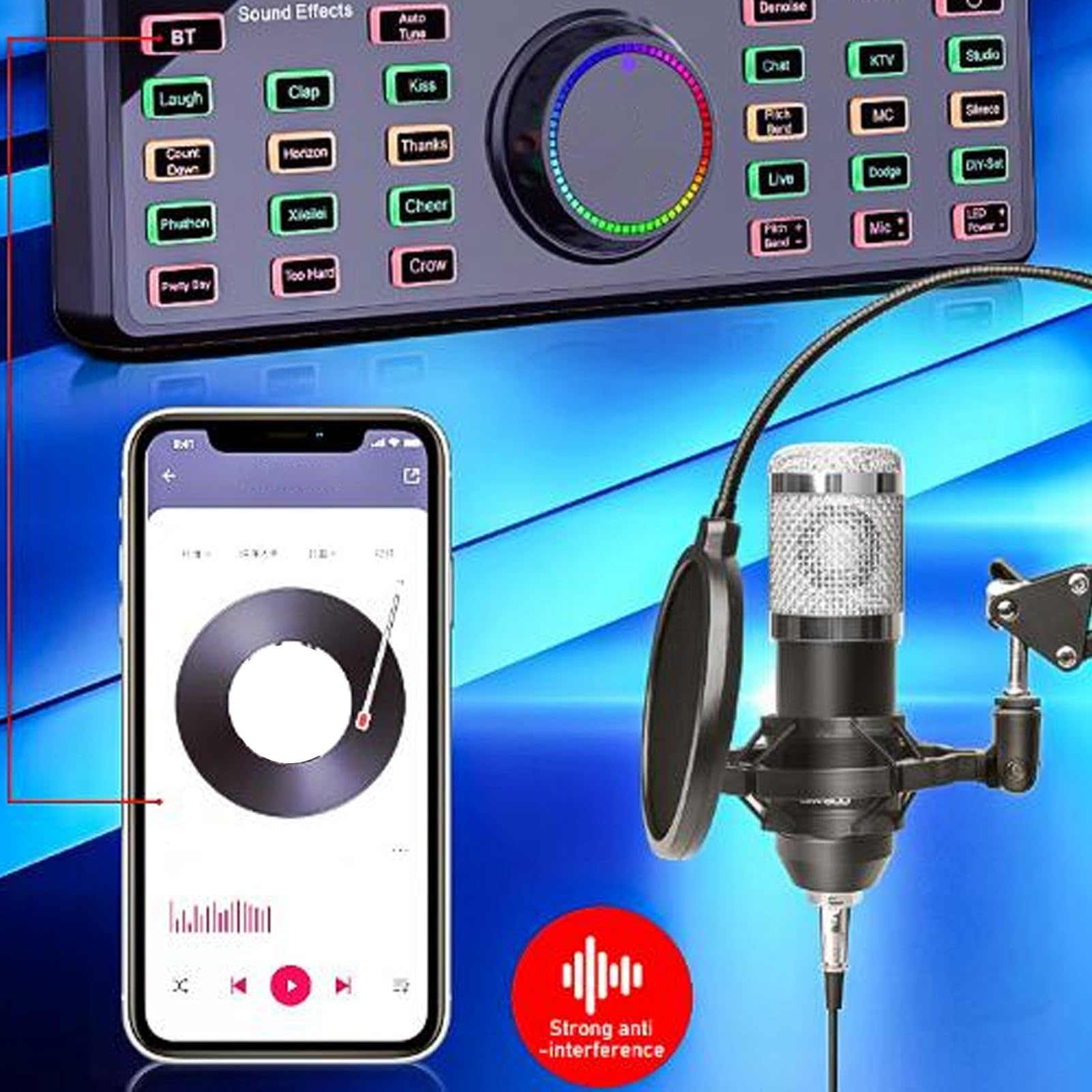 Tarjeta de Sonido en Vivo, Tarjeta de Sonido Externa USB, Tablero Mezclador de Audio, Cambiador de Voz con Múltiples Efectos de Sonido, para Grabación de Video, Transmisión en Vivo