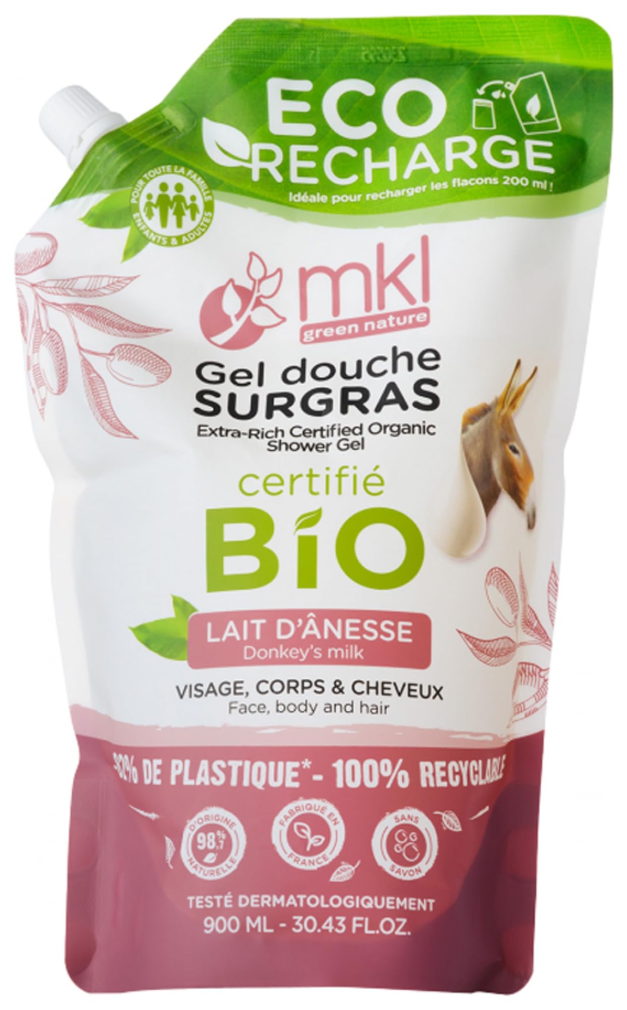 MKL Green Nature Organic Surgras Donkey Milk Shower Gel Eco Refill 900 ml