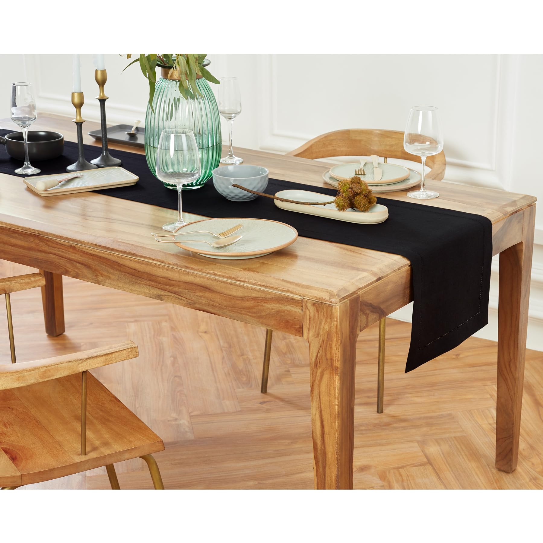 Solino Home Camino de mesa de lino negro de 72 pulgadas de largo, 100 % lino puro, peso medio, vainica, 35.5 x 183.8 cm, para cómoda, comedor y primavera, verano