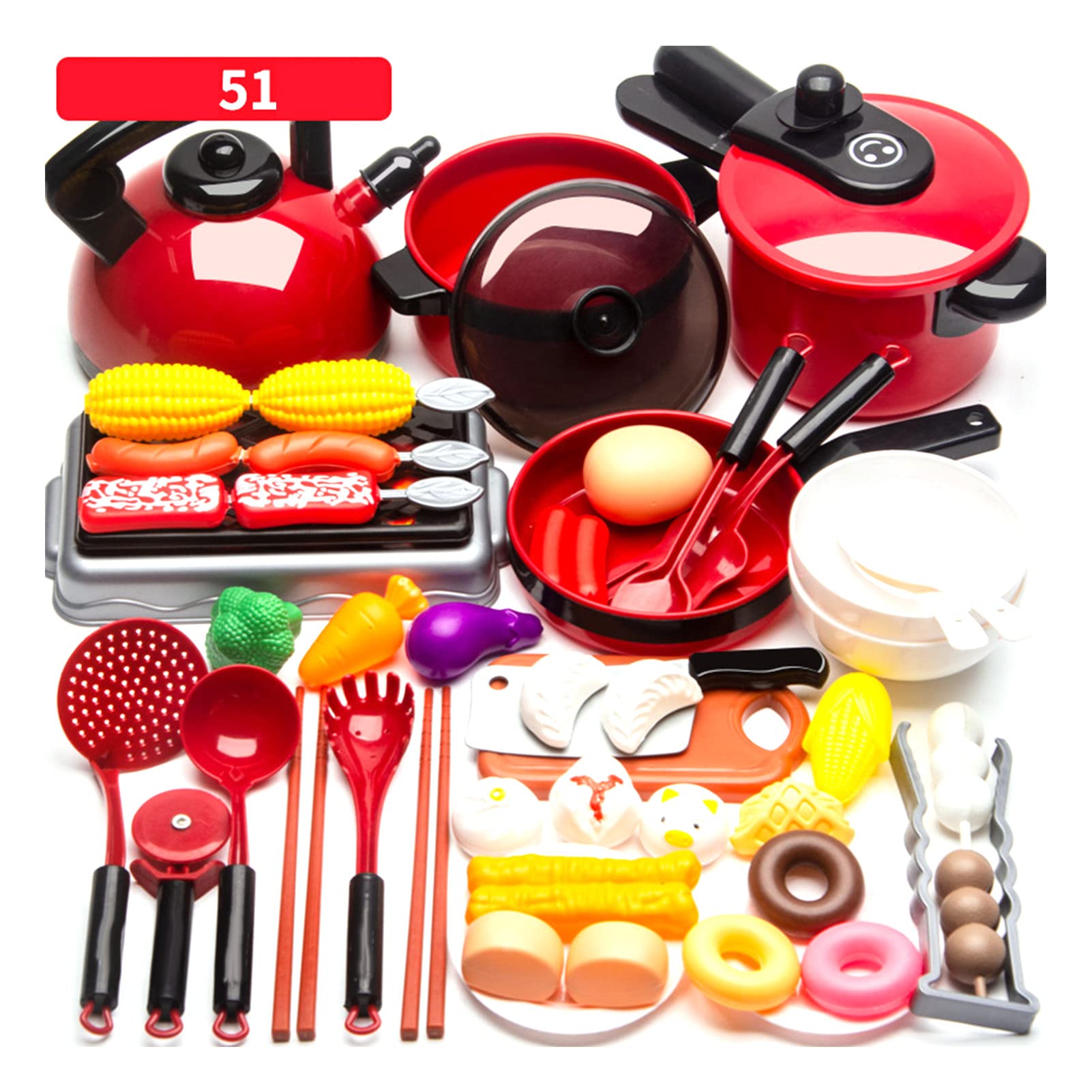 Accesorios de Juguetes de Cocina para Niños, Juego de Cocina, Juego de Rol, Juego de Utensilios, Sartenes y Estufas, Juego, Pelado y Corte de Juguetes Alimentarios, (51
