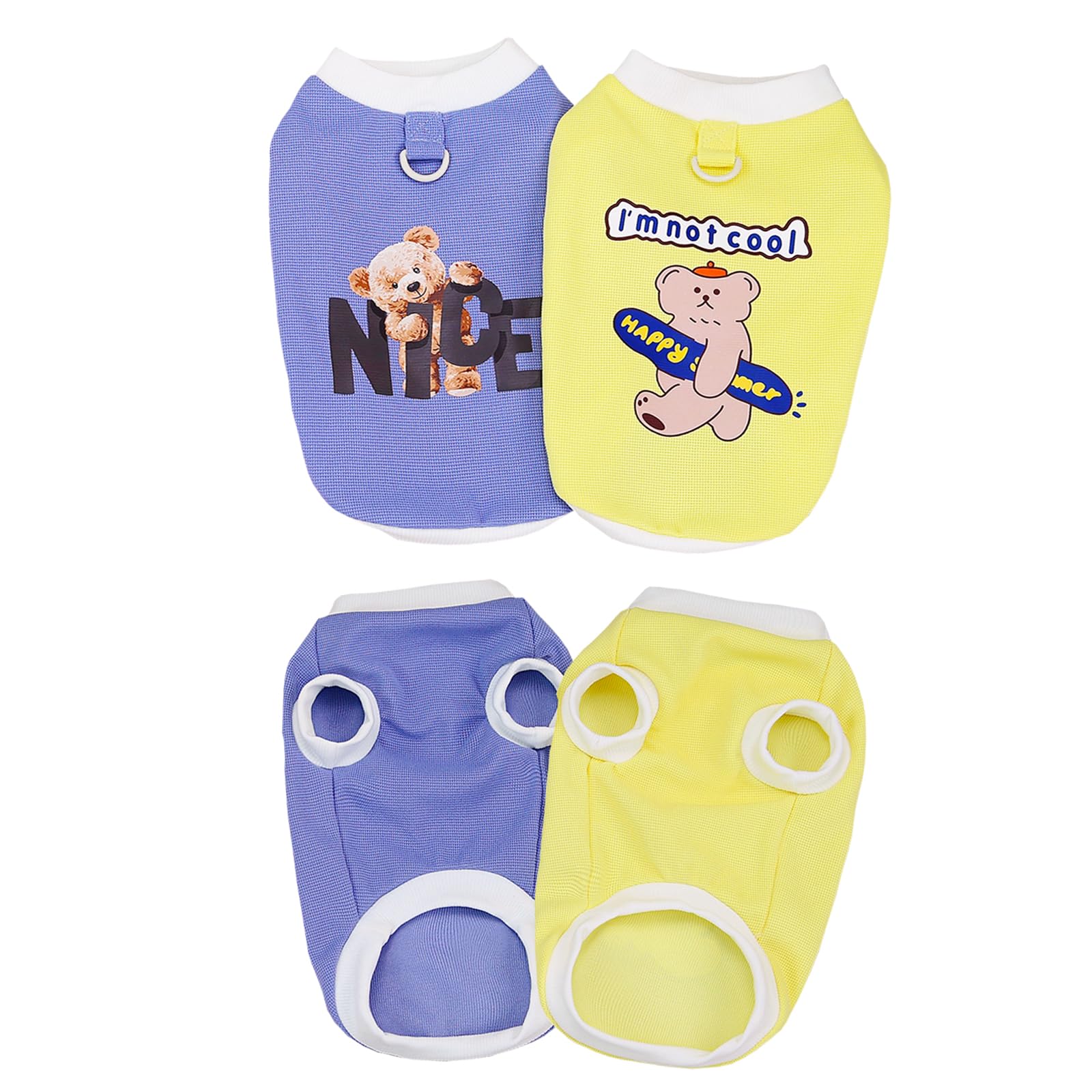 Izefia 2 Pieces Dog Shirts Clothes T Shirt for Small Dog Breathable Bear Pattern Cool Summer Cotton Tank Top Vest Puppy Cat L