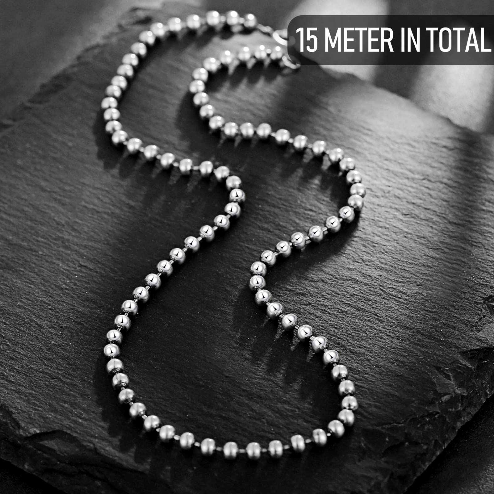 20 Metri Di Catenina A Sfere In Acciaio Inossidabile 2,4mm Per Gioielli Fai-Da-Te – Con 50 Connettori E Chiusure