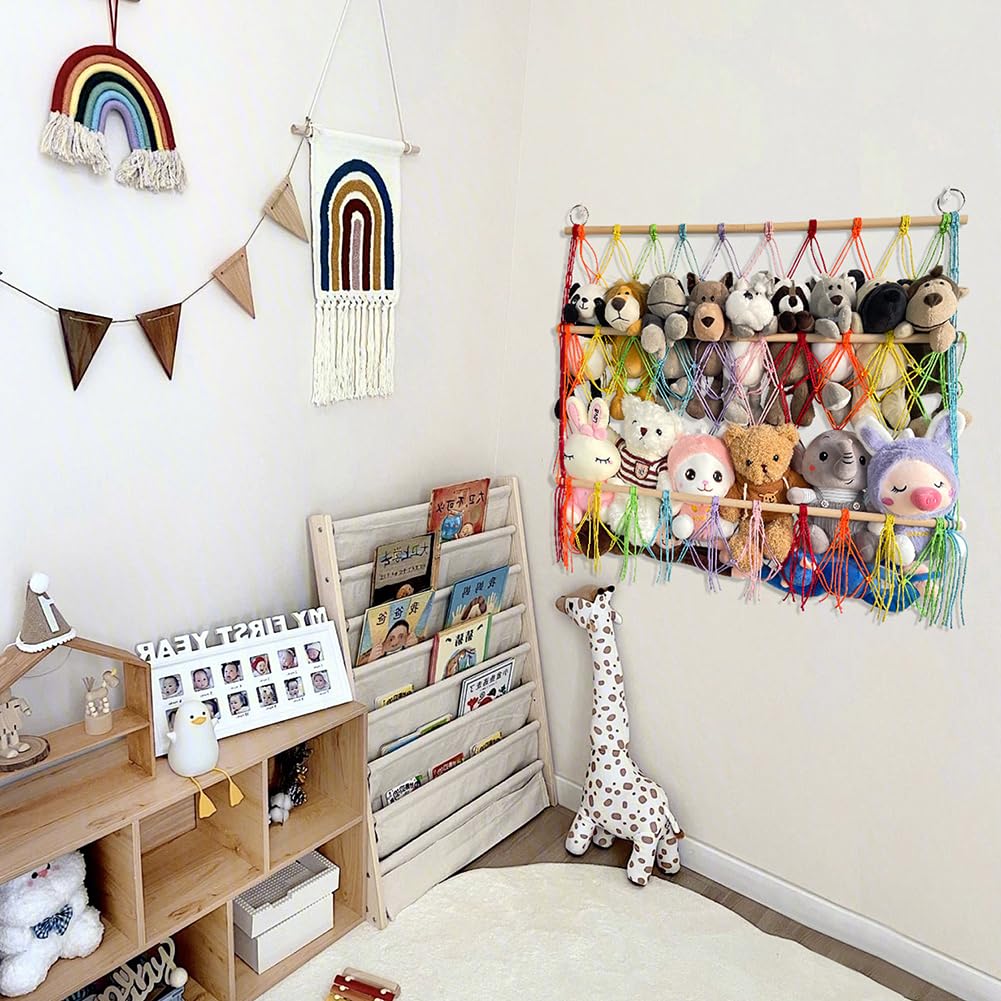 Hamac de Rangement pour Jouets, Maille à Suspendre au Mur Hamac Animaux en Peluche Hauteur Réglable Organisateur Suspendu pour Chambre d'enfant, Salle de Jeux, Chambre,Coloré