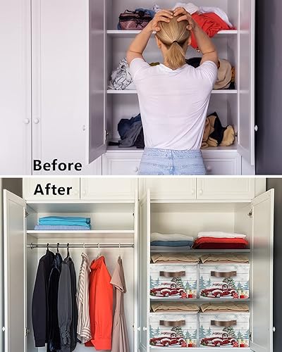 Miniatura 3 de Cesta de almacenamiento de camión roja de Navidad para organizar estantes, cajas de almacenamiento plegables con asa, árbol de Navidad, copo de