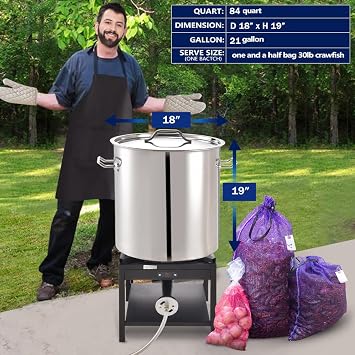 ARC 84-Quart Stainless Steel Seafood Boil Pot with Basket and 2 Brown-paper Table Cover, Larger Crab Pot for Cooking, Stock Pot for Crawfish, Crab, Lobster, Shrimp and Turkey Fryer, 21 Gallon