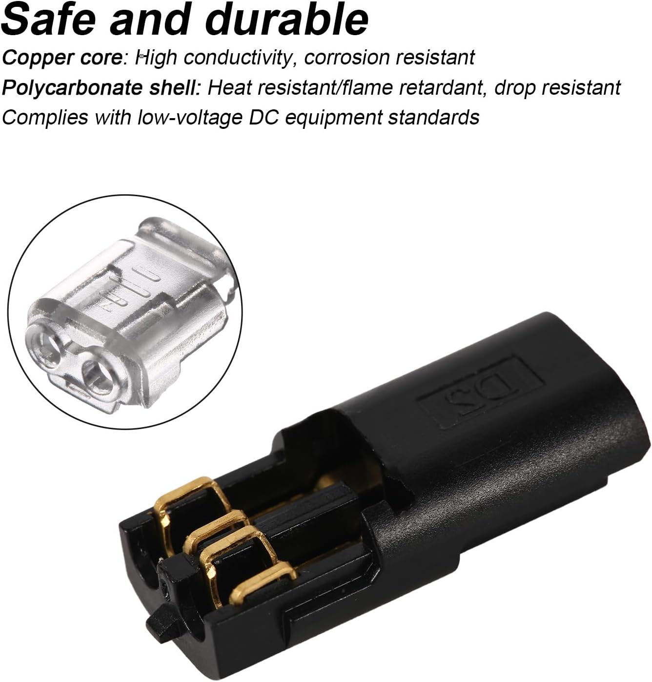 50 Pcs Double Wire Plug-In Connector, Fast Connect Low Voltage Wire Connectors with Locking Buckle for Car Audio Lighting Projects Home DIY