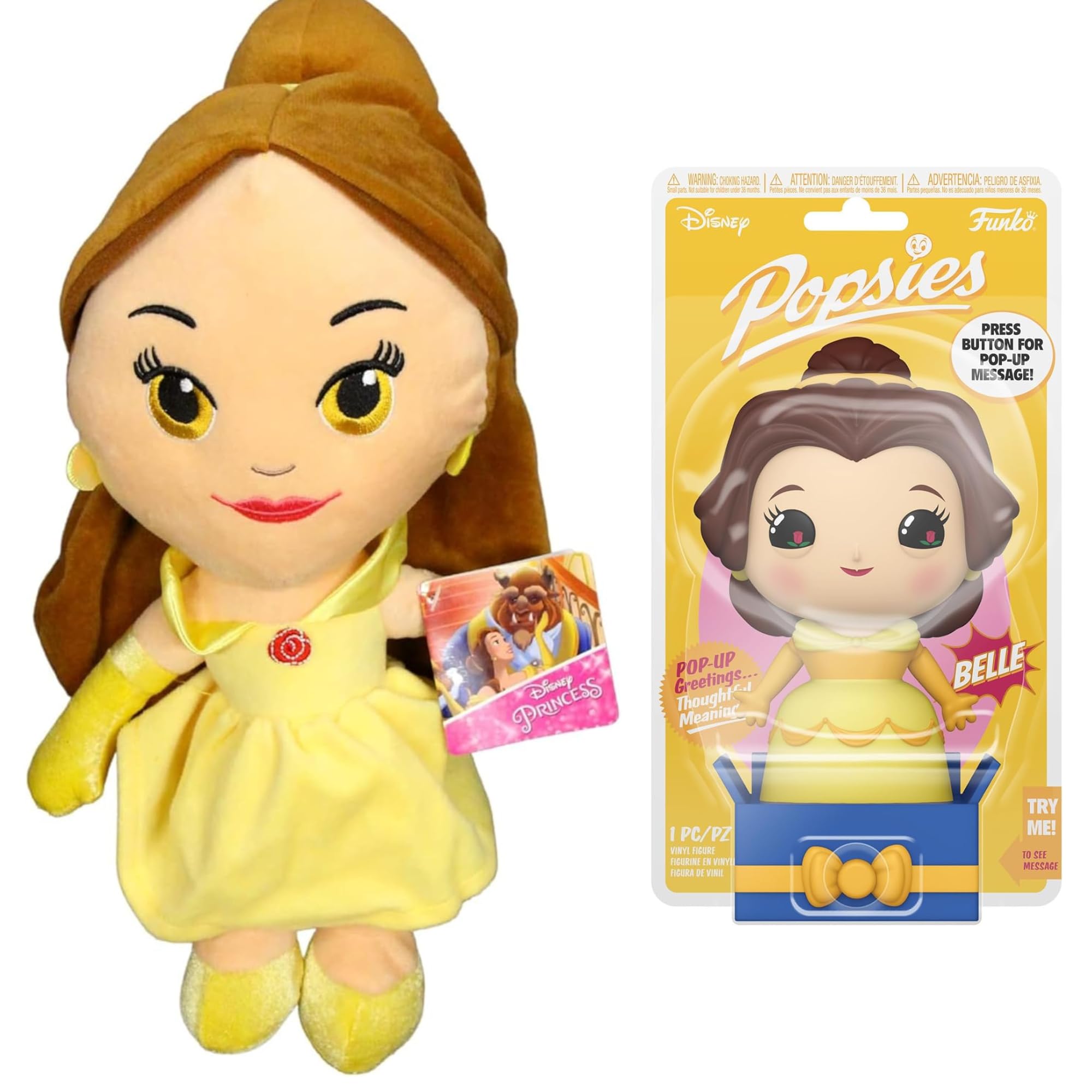 Disney Princess Beauty & The Beast Super Soft Gift Quality Plush - 14" 36cm Belle & Funko Popsies Figure - Twin Pack