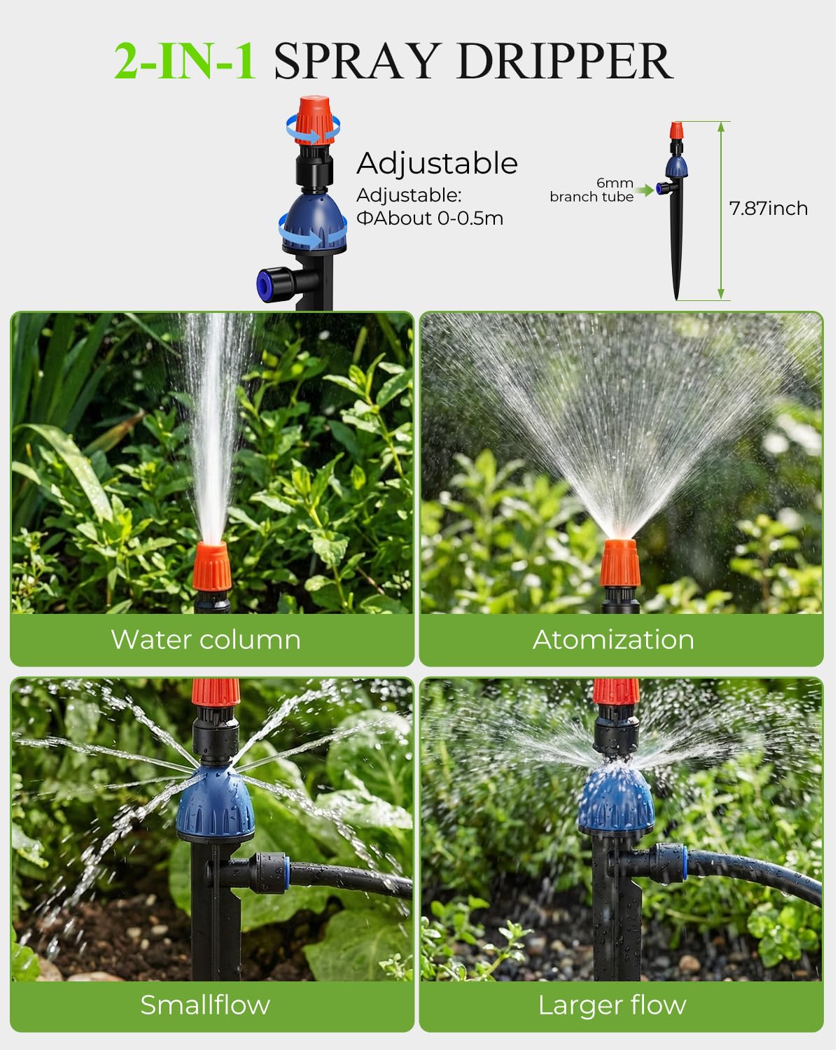 Adjustable Drip Irrigation System 66FT Main Pipe and 33FT Branch Pipe 20 Adjustable Drippers Quick Socket Connection Automatic Irrigation Kit Plant Watering System of Garden Potted Elevated Garden Bed