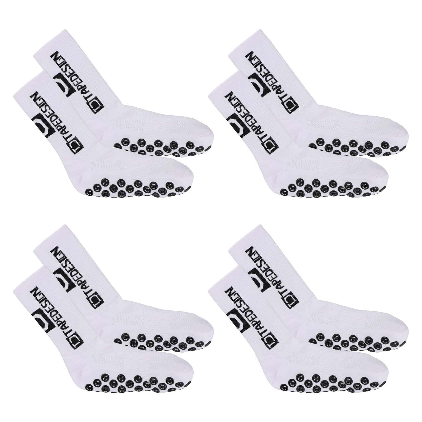 Astralong 4 Pairs Grip Socks, Breathable and Cushioned, Football Socks for Men Women, Sports Socks for Soccer, Basketball, Gym Training, Running, Yoga, Adults and Students (White)